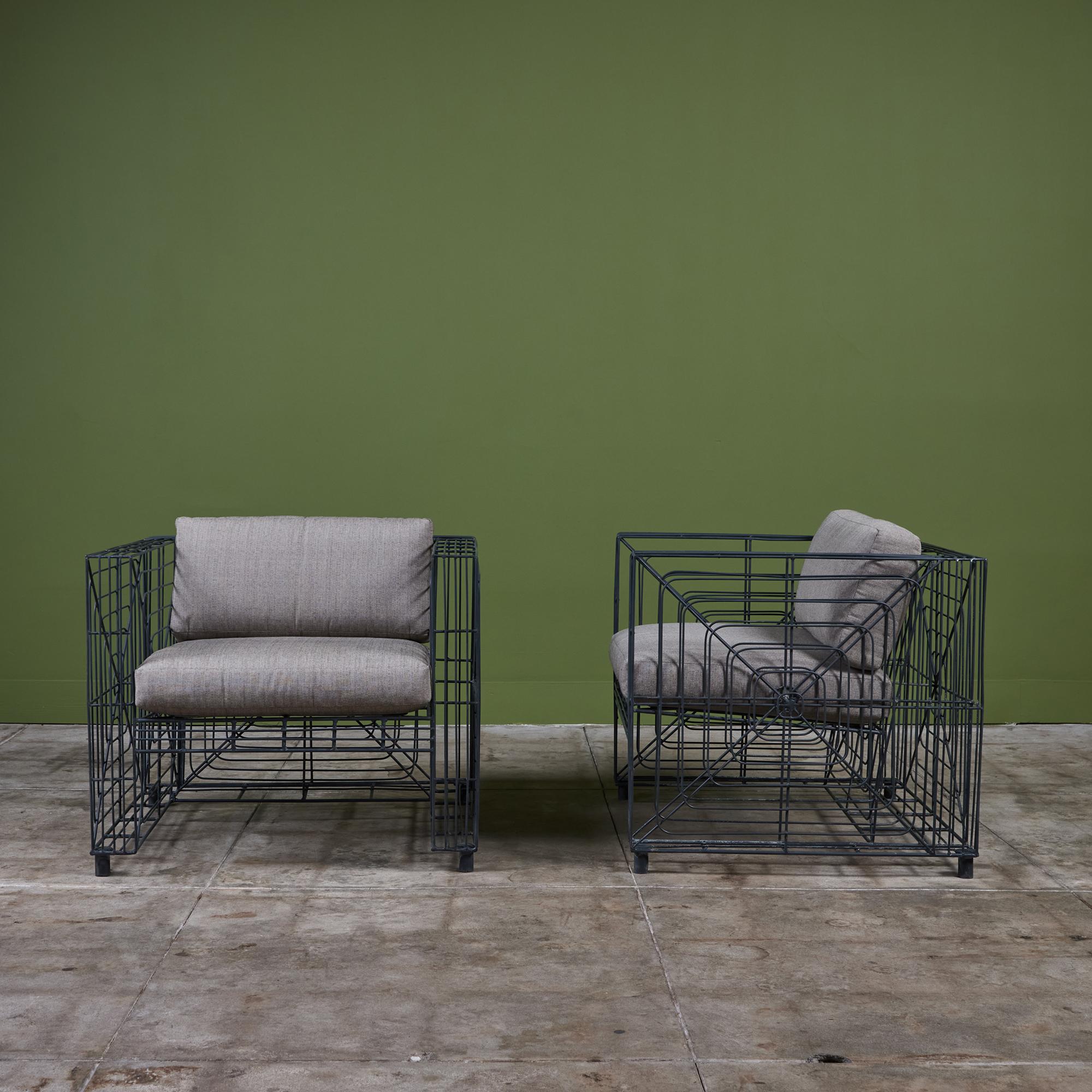 Pareja de Sillones Cubo de Alambre para Patio Moderno en venta