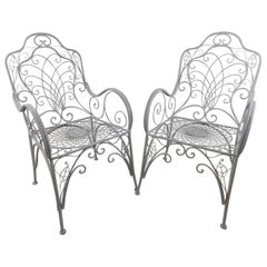 Paar skurrile Gartenstühle aus Draht und Eisen, C1960