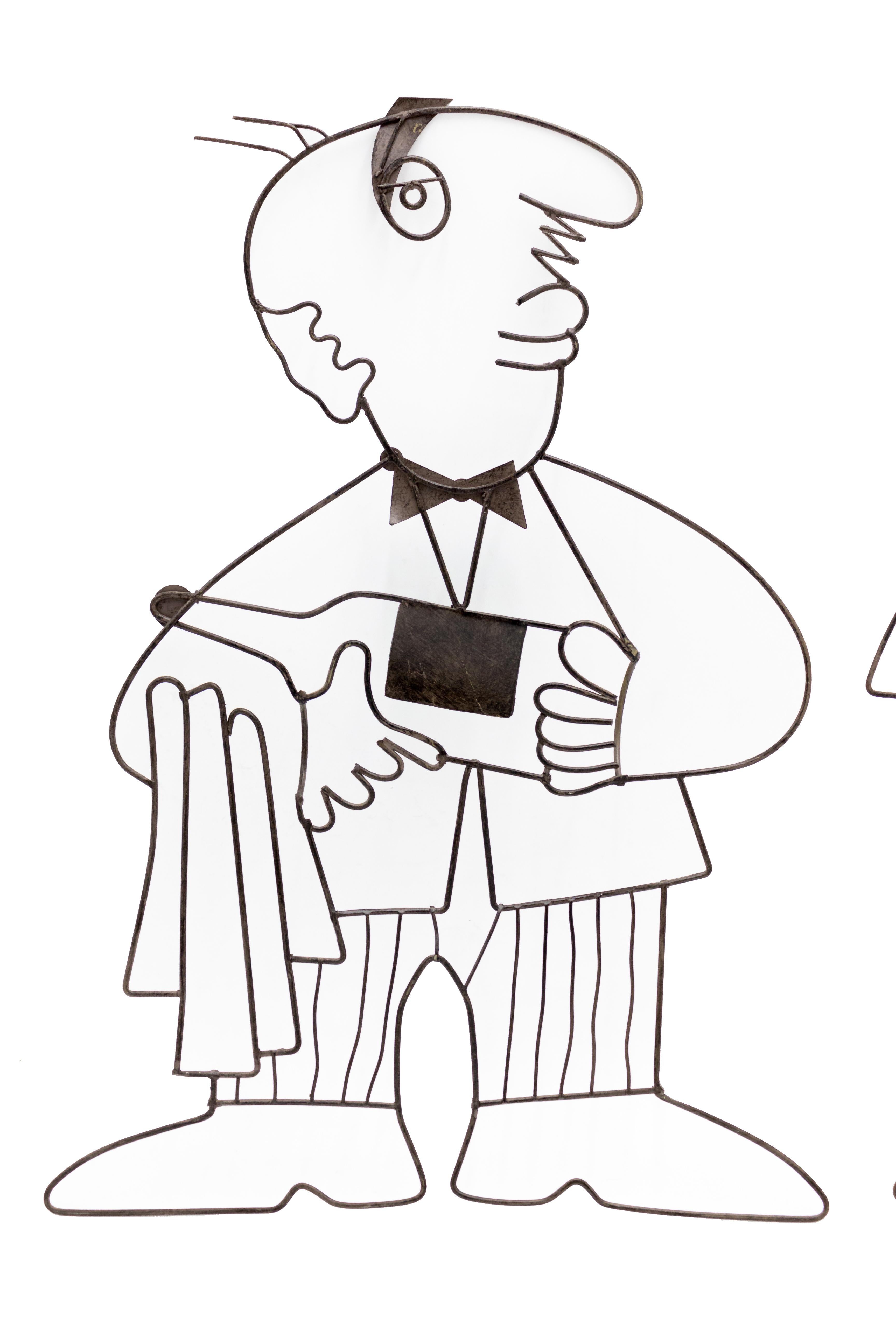 Modern Pair of Wire Sculptures Depicting Waitstaff For Sale