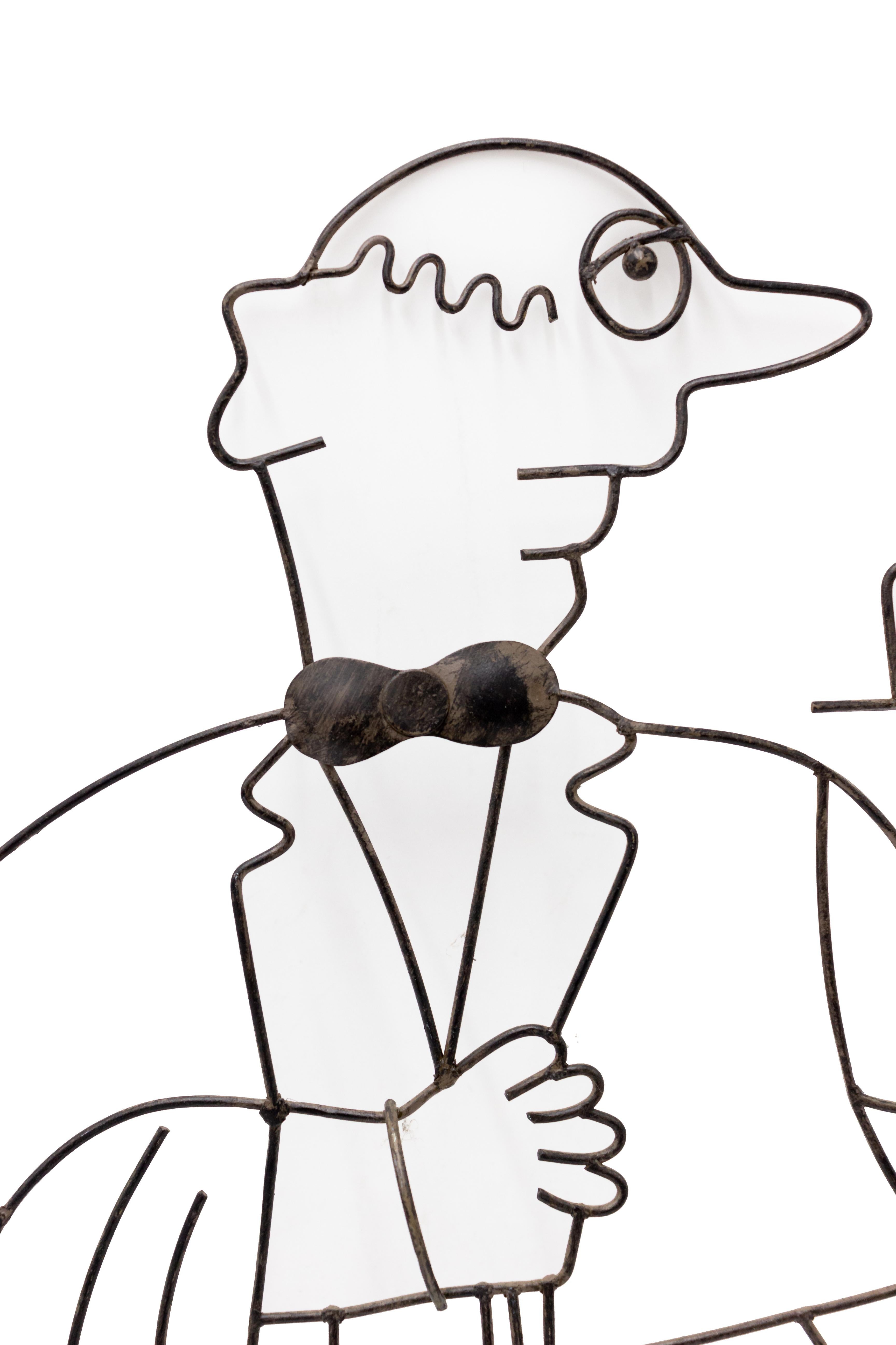 Hand-Crafted Pair of Wire Sculptures Depicting Waitstaff For Sale