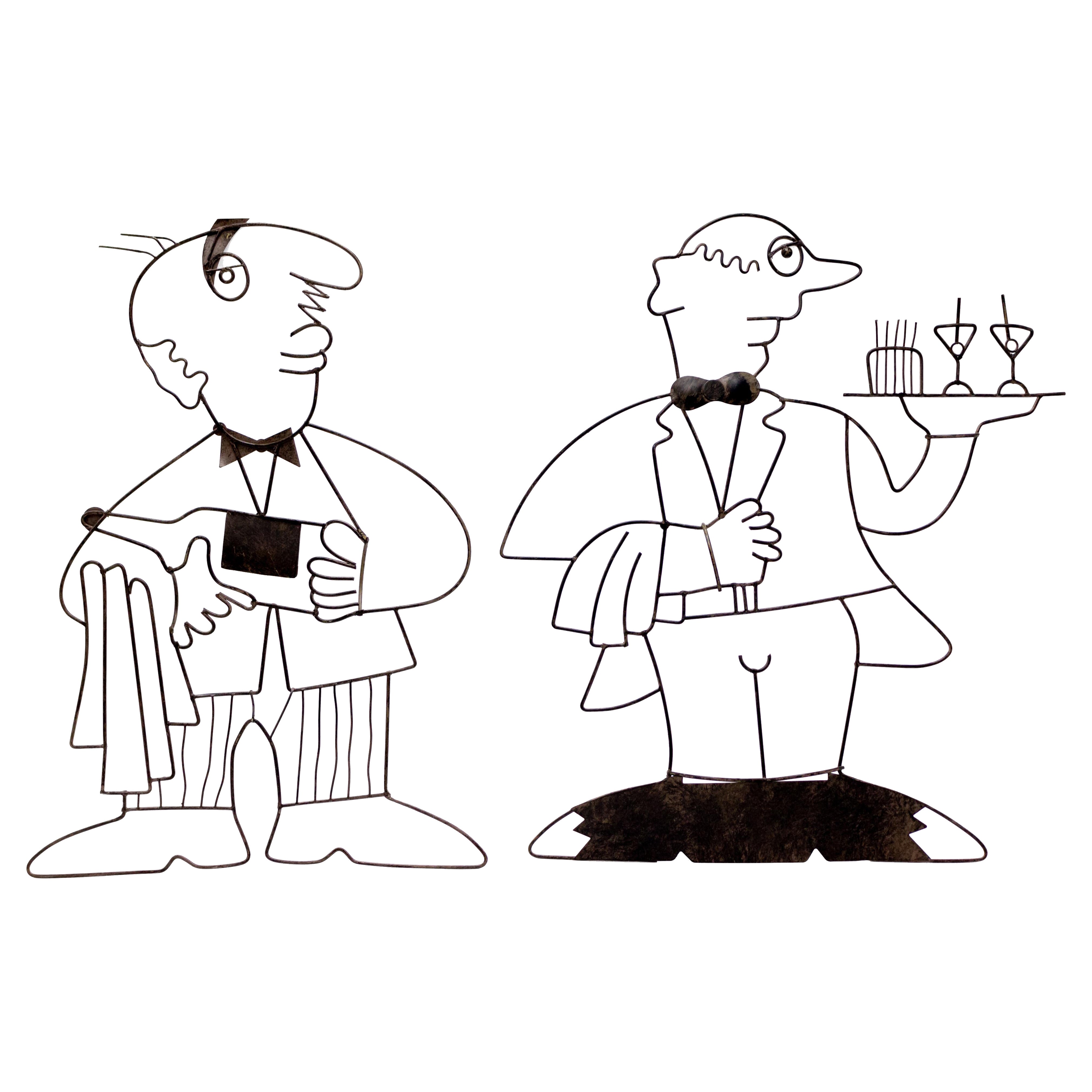 Pair of Wire Sculptures Depicting Waitstaff