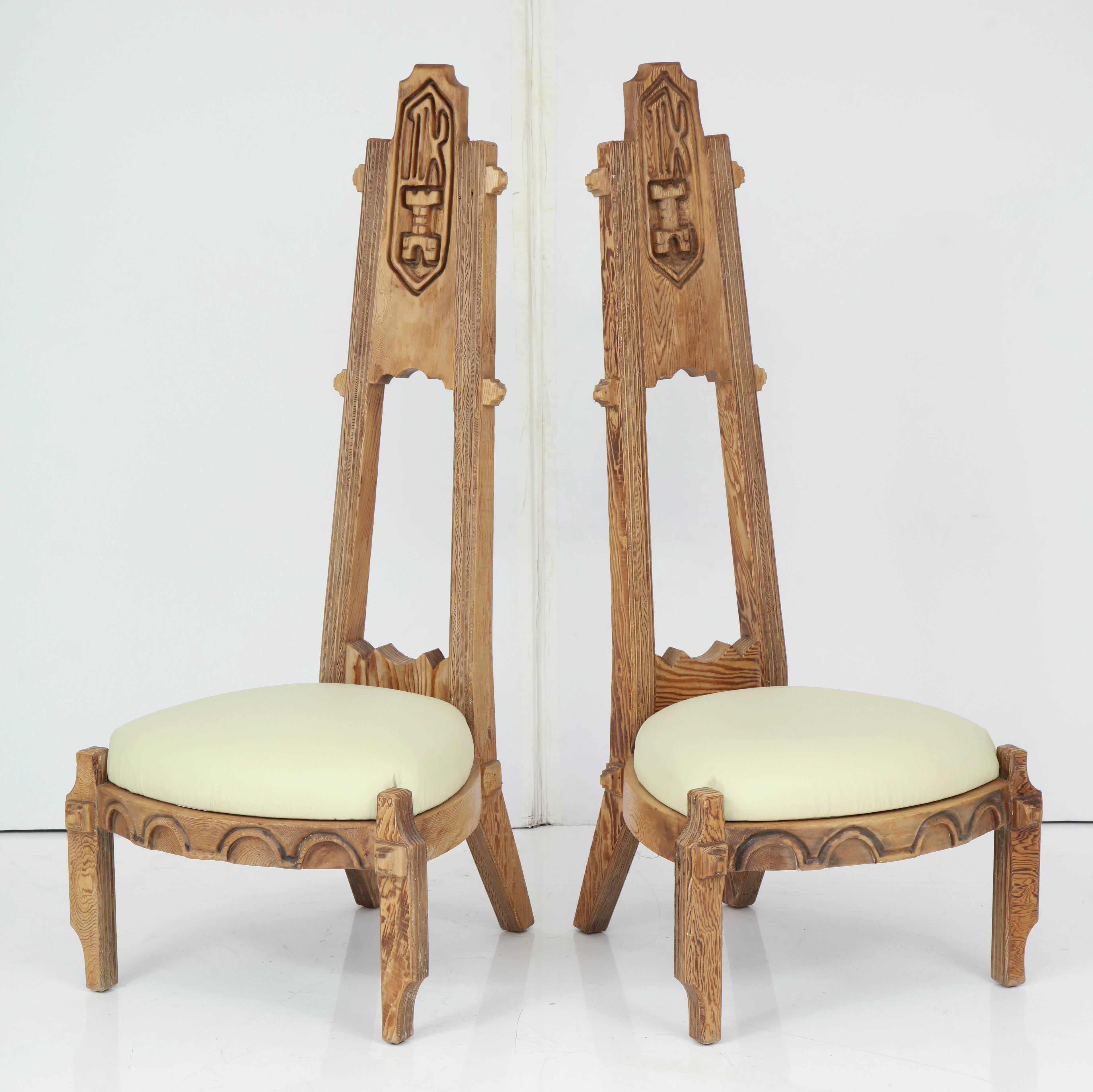 Carved Pair of Witco Tall Back Chairs For Sale