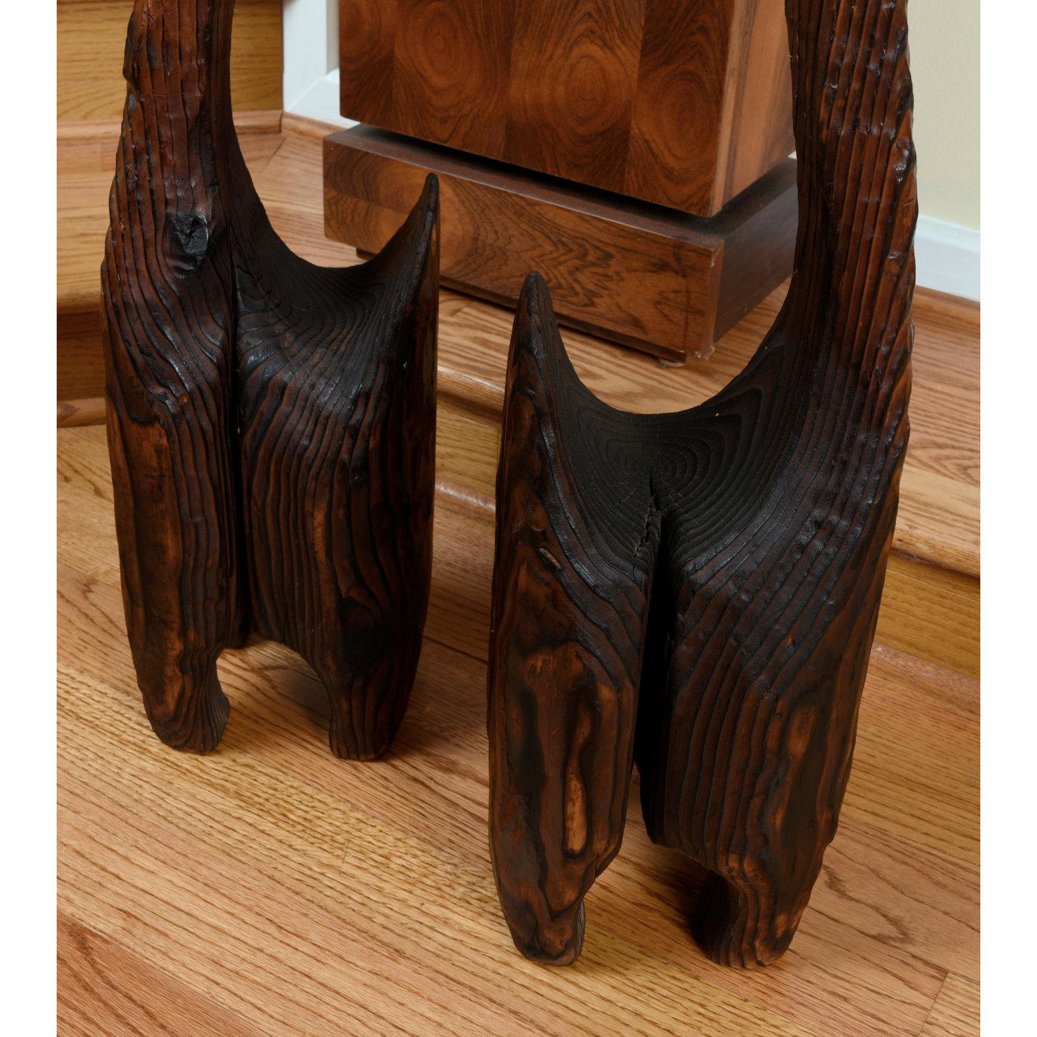 Pareja de Figuras Escultura Gato Cabeza de Carne de Madera de Cedro Tallada Witco Tiki en Excelente estado para la venta en Chattanooga, TN