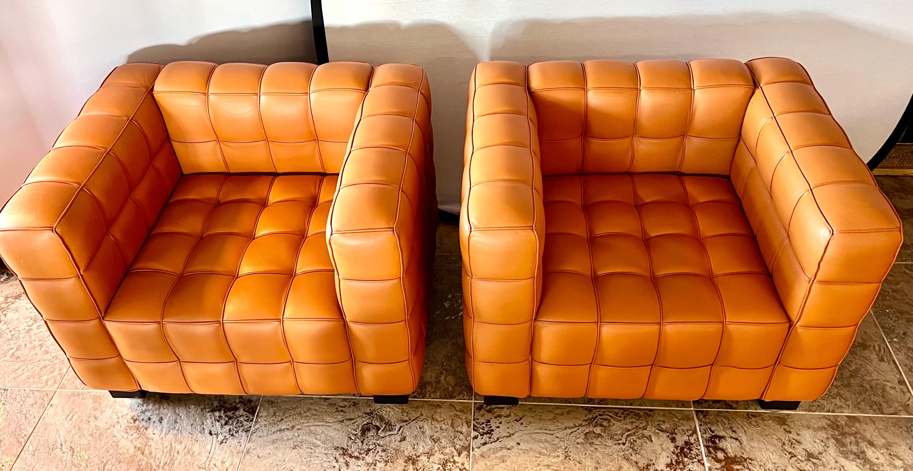Stunning pair of signed Wittman Leather Kubus armchairs designed by Josef Hoffmann.  Circa early 21st century in Austria.  They are in excellent condition and look like they have never been sat in.  Will not last.  See our other listing for a single