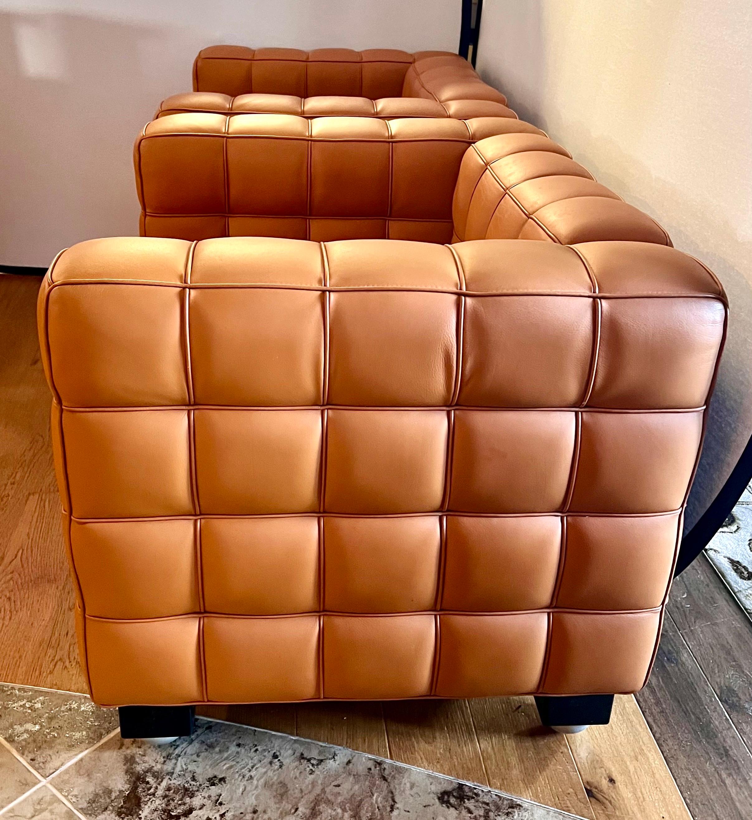 Pair of Wittmann Leather Kubus Arm Chairs Armchairs Designed by Josef Hoffmann In Good Condition In West Hartford, CT
