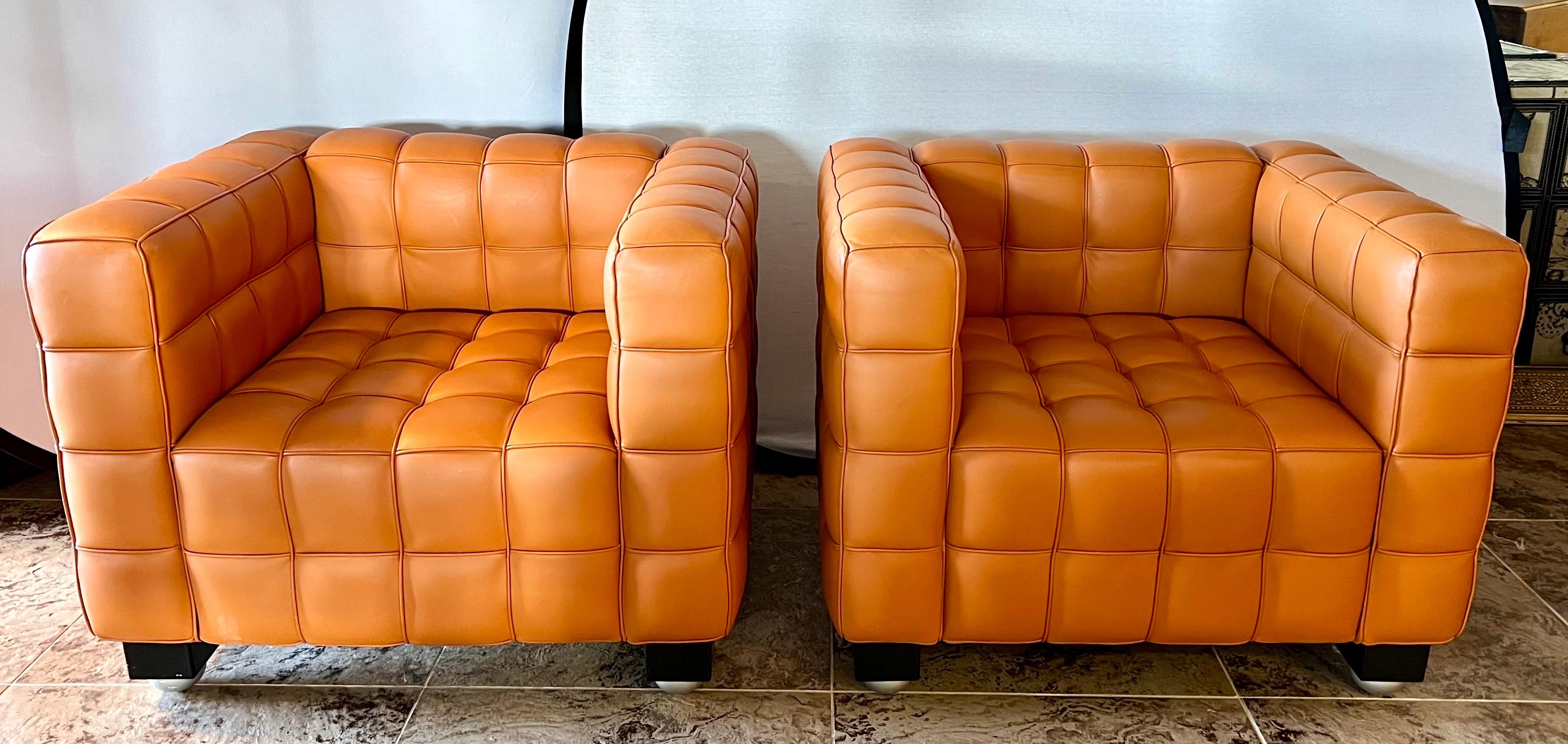 Pair of Wittmann Leather Kubus Arm Chairs Armchairs Designed by Josef Hoffmann 2