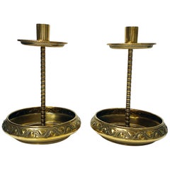 Pair of WMF Brass Arts Crafts Candlesticks, C.1900