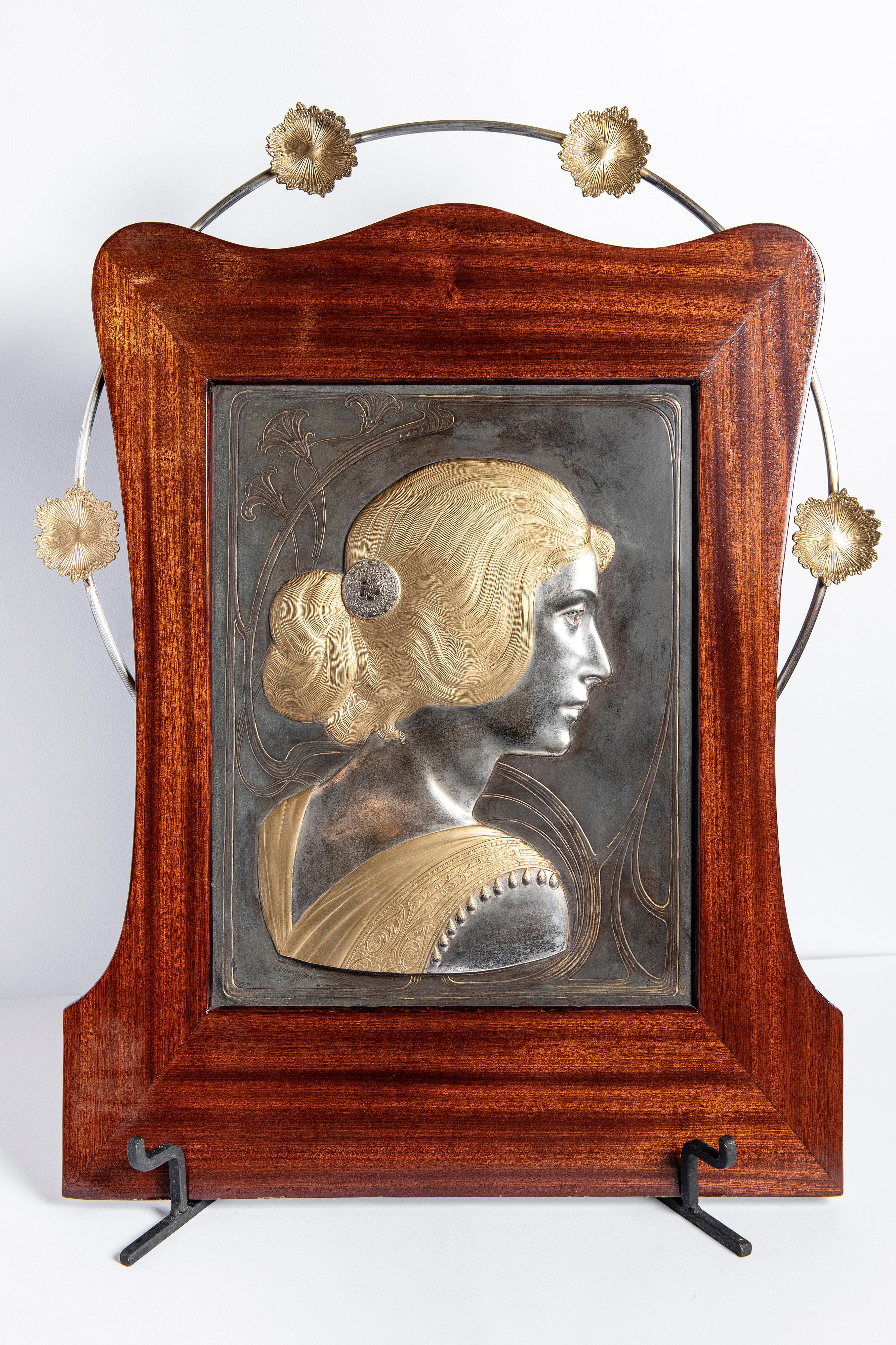 Pair of W.M.F. plaques signed Albert Mayer (1867-1944). Art Nouveau period, Germany, circa 1900.

  