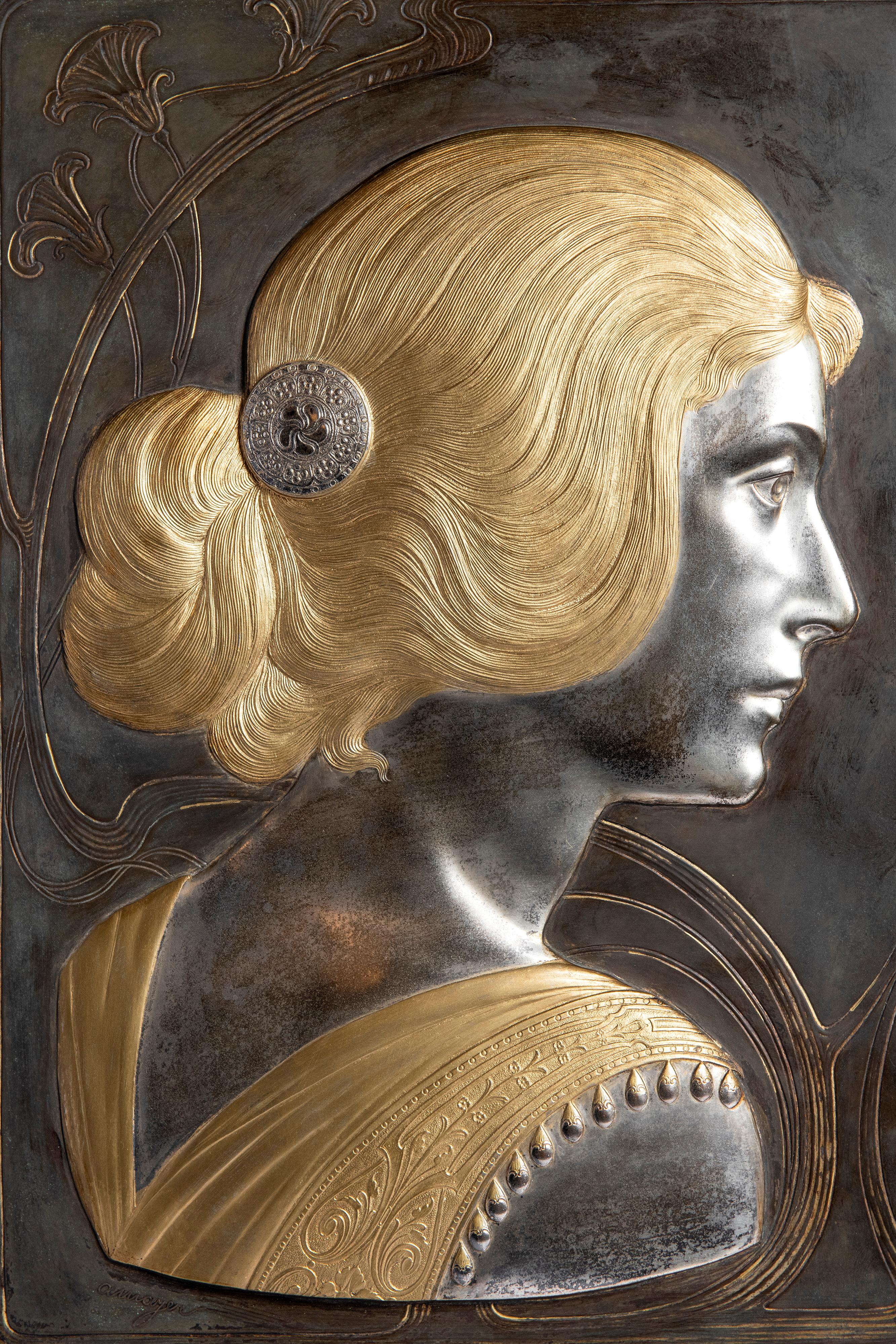 Coppia di targhe W.M.F. firmate Albert Mayer, periodo Art Nouveau, Germania In condizioni buone in vendita a Buenos Aires, Buenos Aires