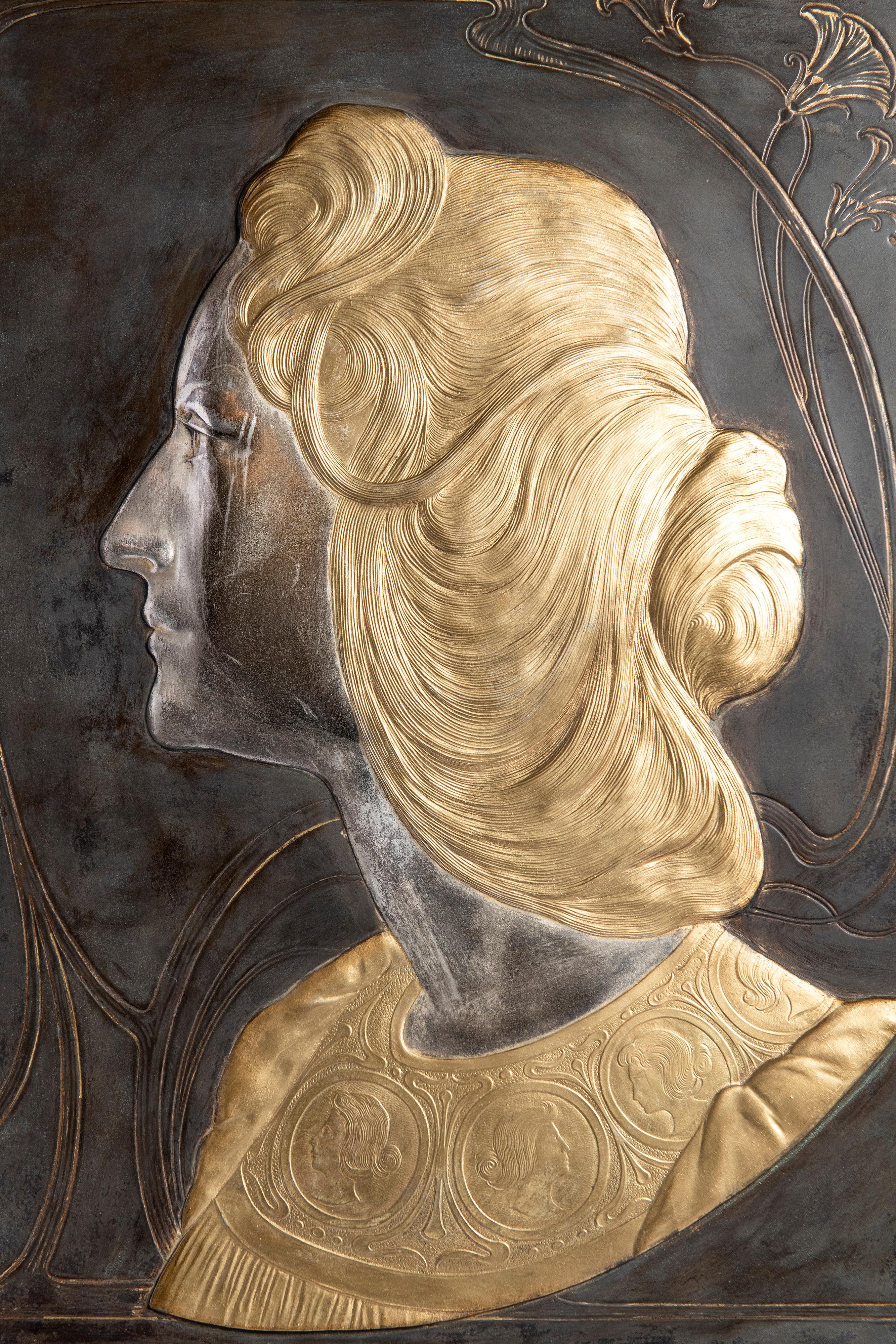 Inizio XX secolo Coppia di targhe W.M.F. firmate Albert Mayer, periodo Art Nouveau, Germania in vendita