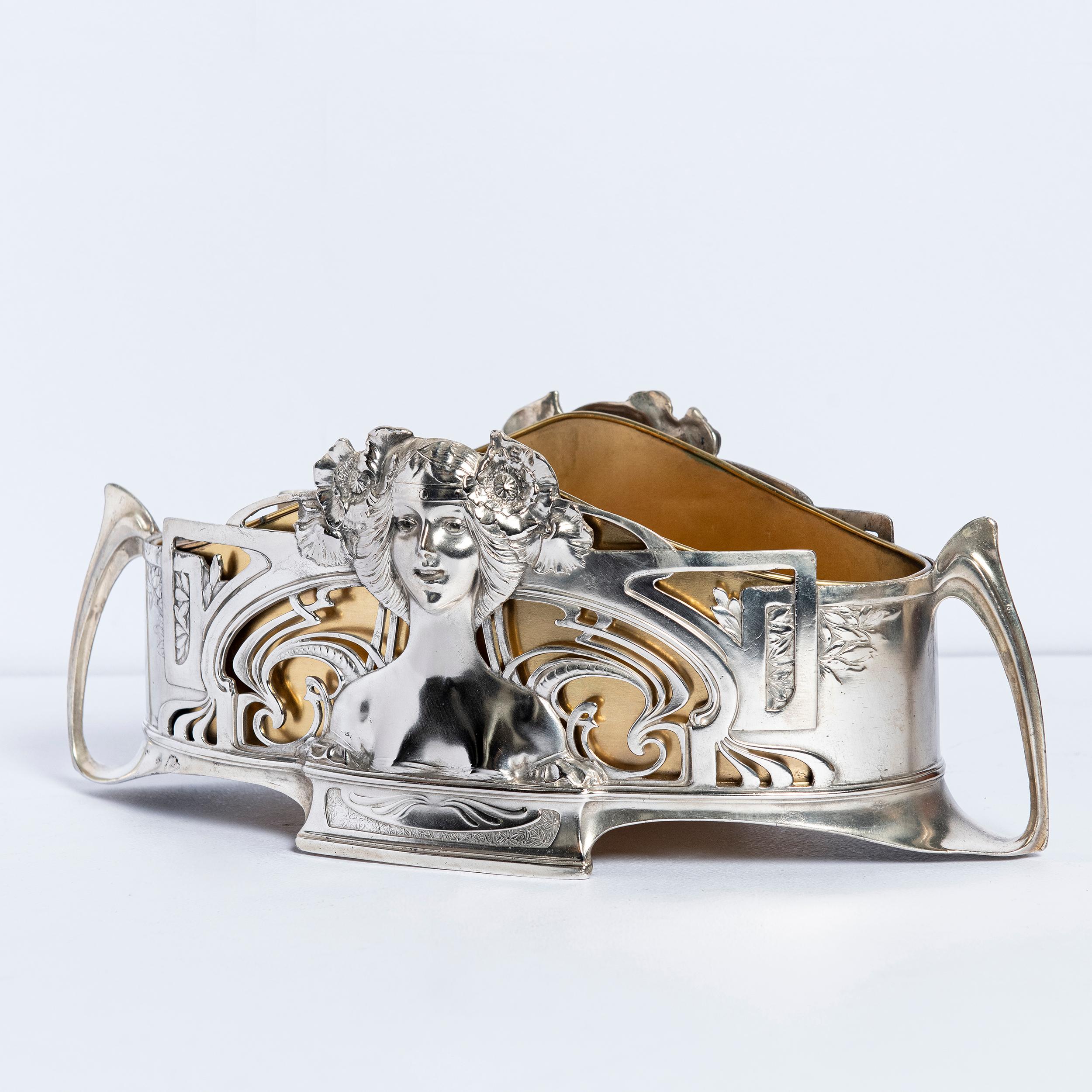 Tedesco Coppia di Jardinière W.M.F. in argento e bronzo dorato, periodo Jugendstil in vendita