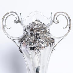Pair of W.M.F. Silver Plate Flower Vases with Glass, Jugendstil Period