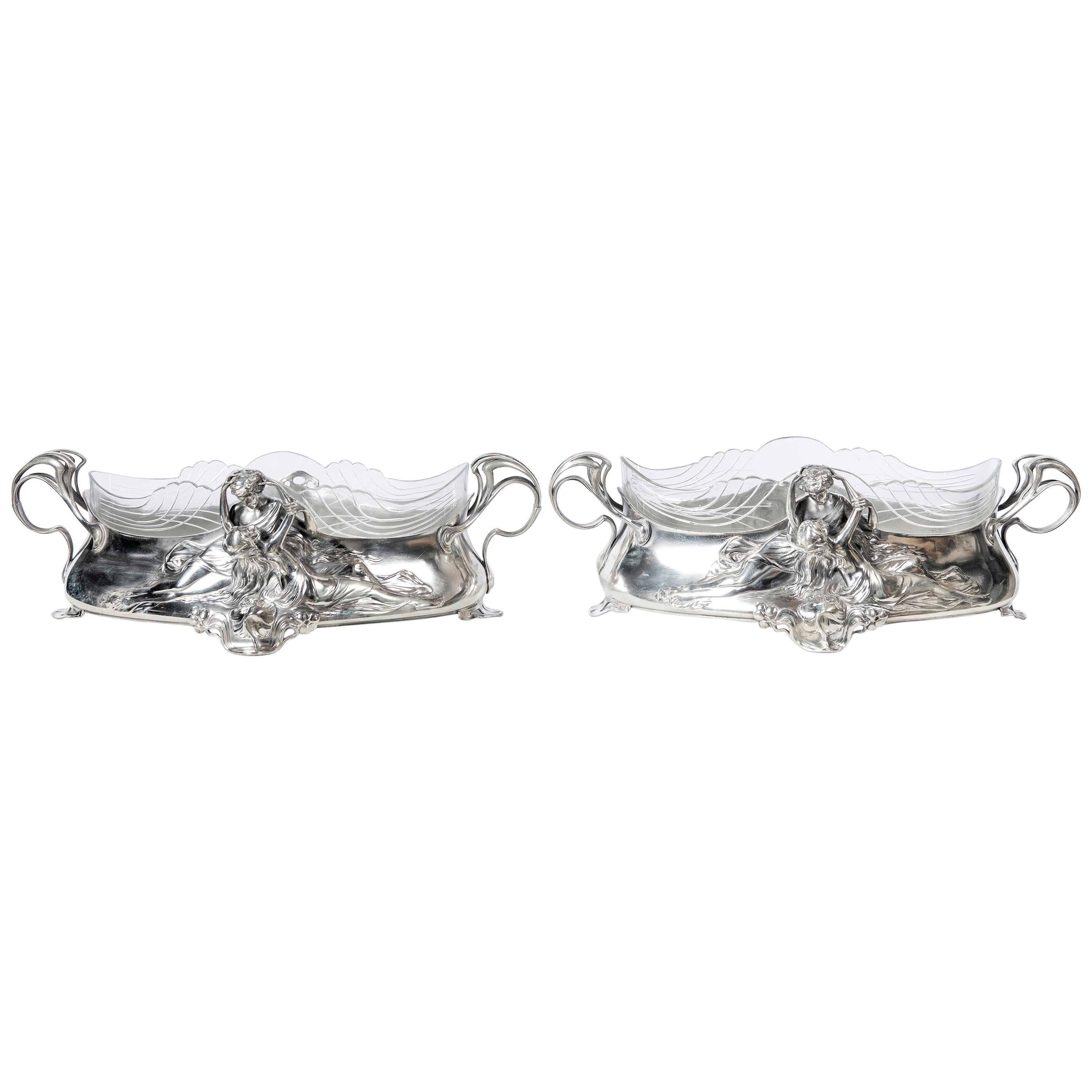 Pair of W.M.F. Silver Plate Jardinière, Jugendstil Style, Germany, circa 1900 For Sale