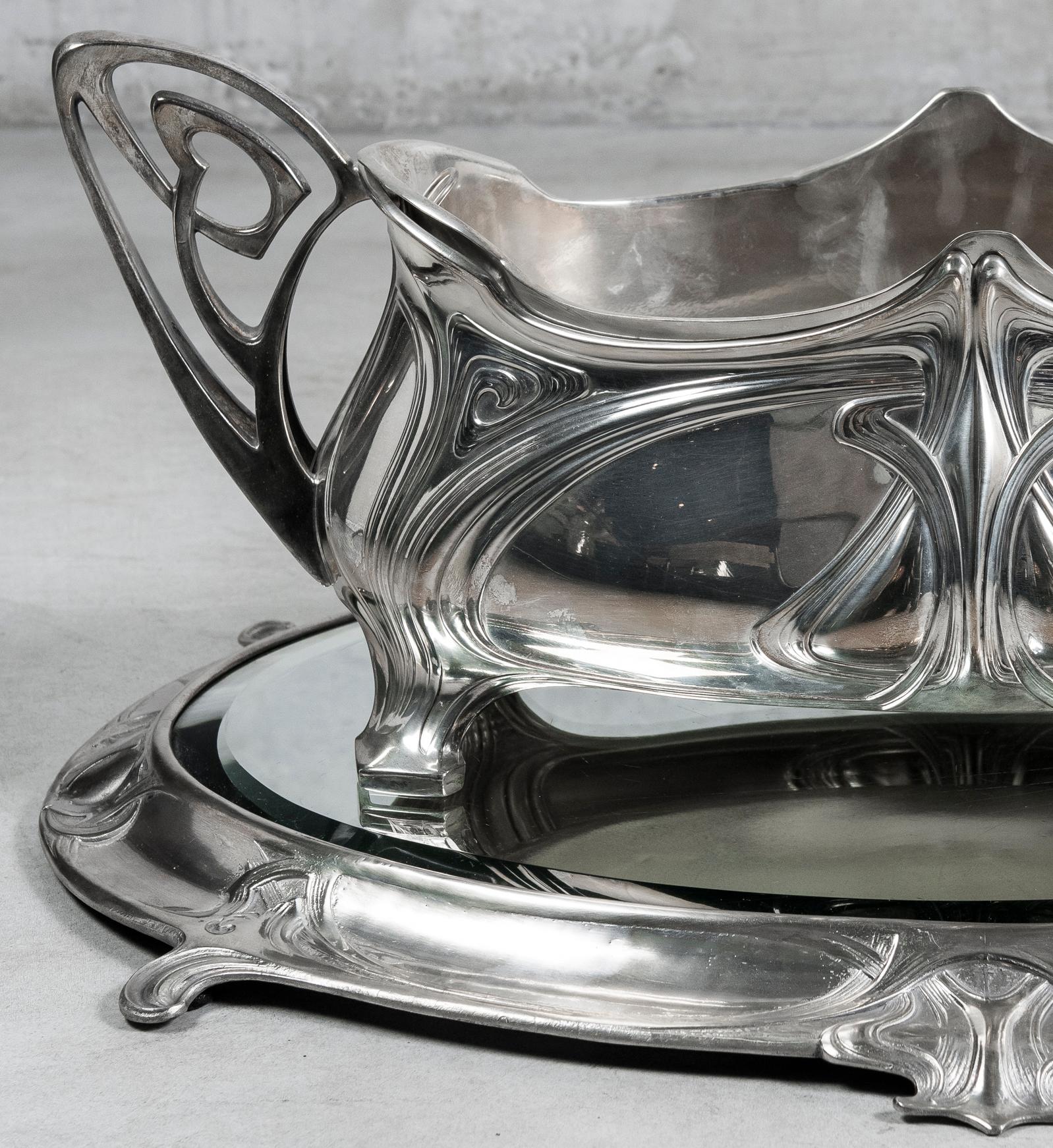 Tedesco Coppia di Jardiniere W.M.F. in argento con specchio, stile Jugendstil in vendita