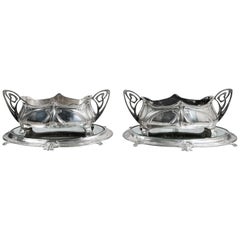 Pair of W.M.F. Silver Plate Jardiniere with Mirror Plateau, Jugendstil Style