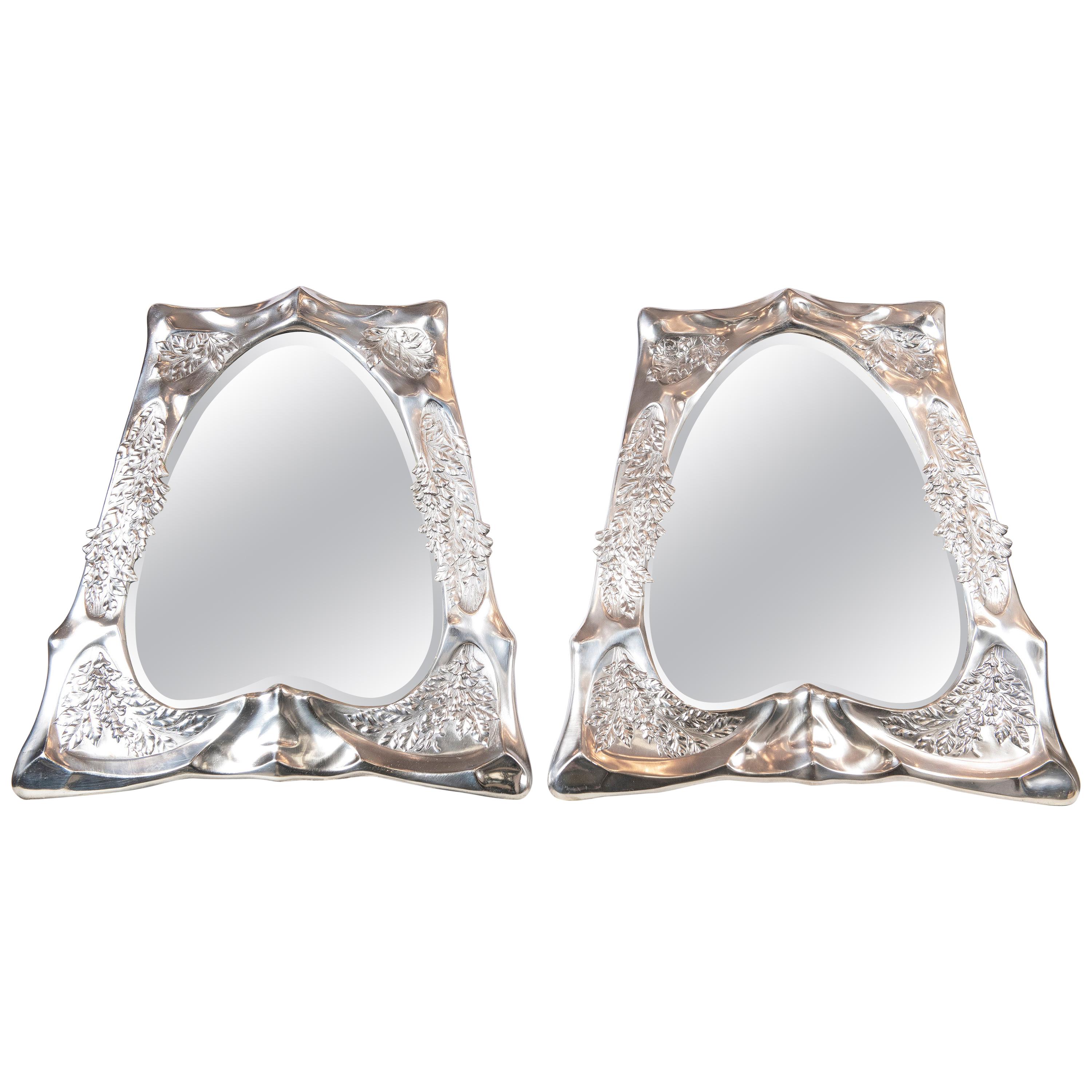 Pair of W.M.F. Silver Plate Mirrors, Jugendnstil Period, Germany, circa 1900 For Sale