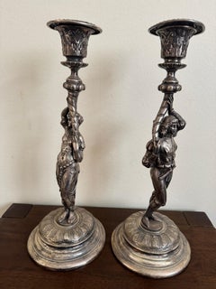 Pair of WMF Silver-Plated Figural Candlesticks, Cavalier and Lady, c.1890