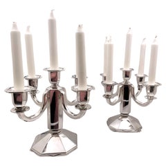 Pareja de candelabros Wolfers de plata de 5 luces de estilo art déco Principios del siglo XX