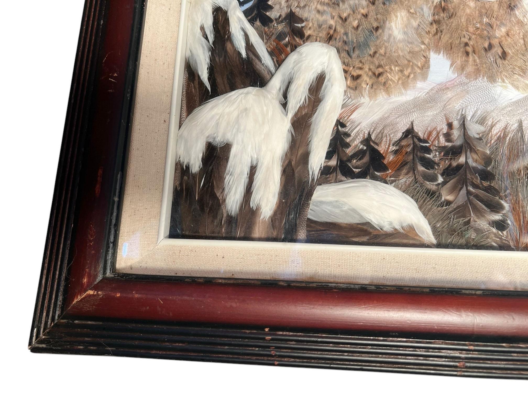 Pareja De Lobos Cuadro De Plumas finales del siglo XX en venta
