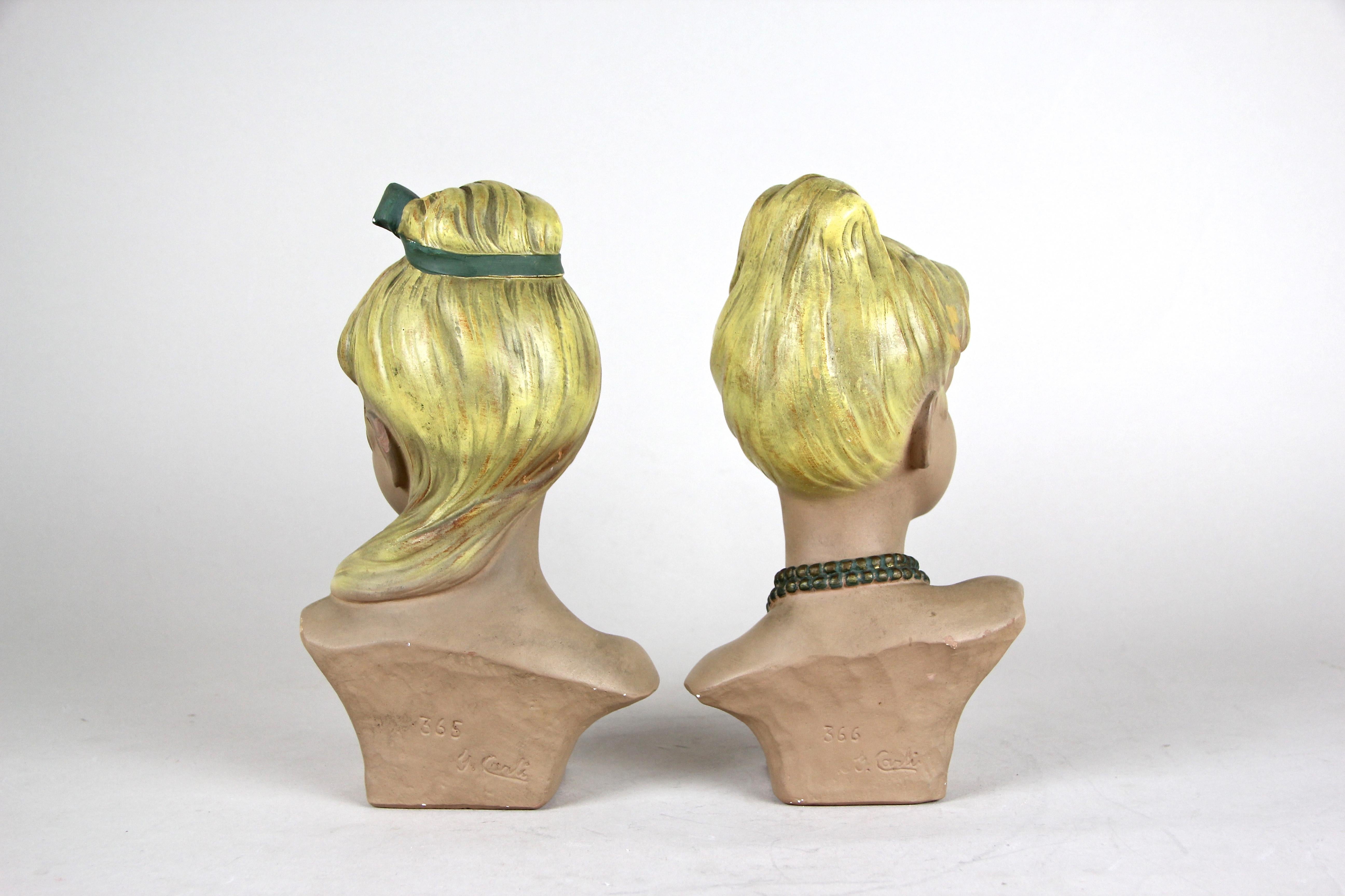 Peint à la main Paire de bustes pour femmes par G. Carli, Italie, datant d'environ 1950