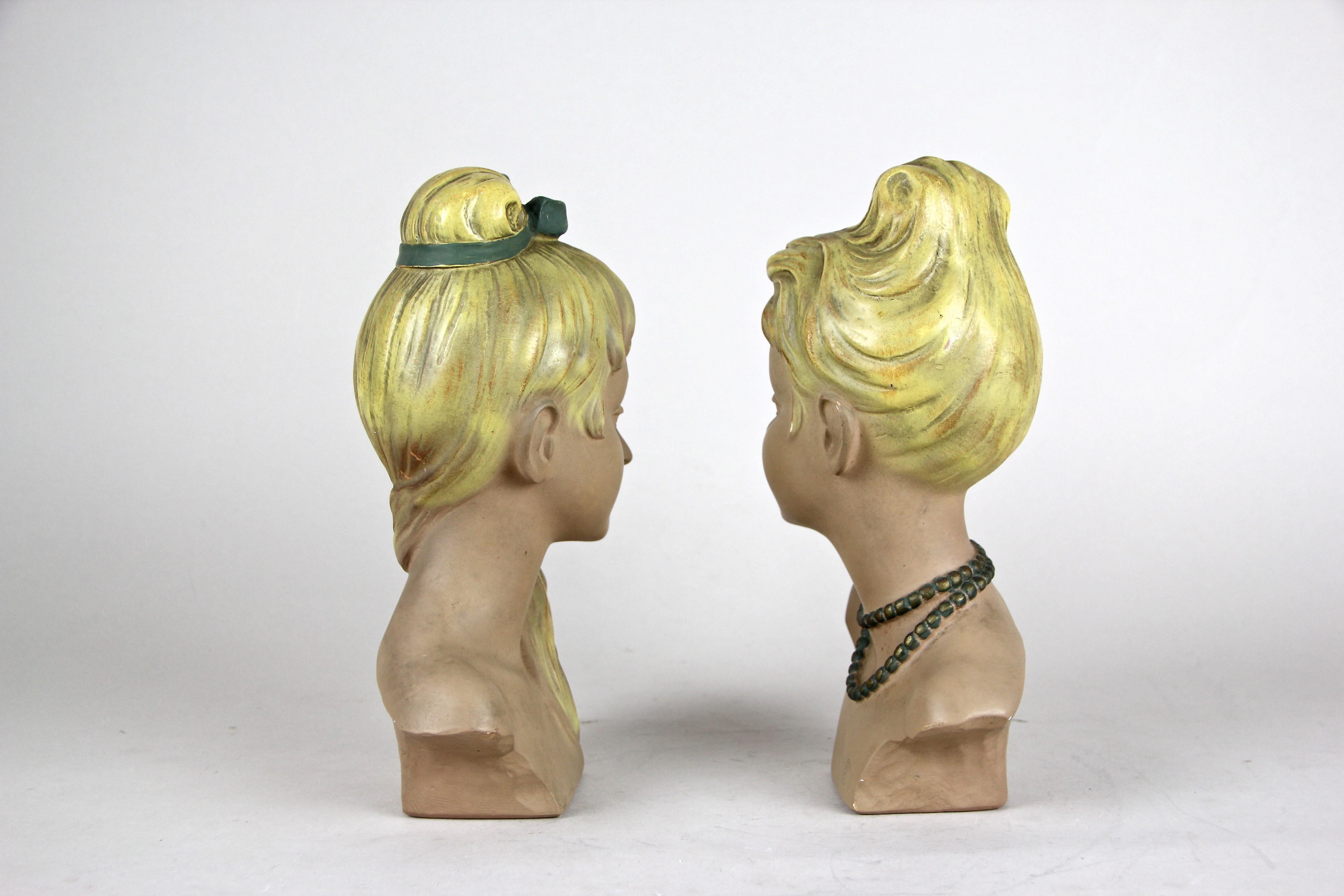 Pair of Women Busts by G. Carli Midcentury, Italy, circa 1950 In Good Condition In Lichtenberg, AT