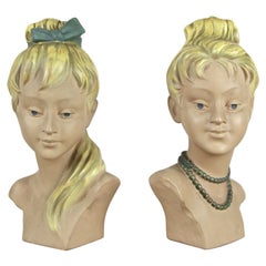 Pair of Women Busts by G. Carli Midcentury, Italy, circa 1950