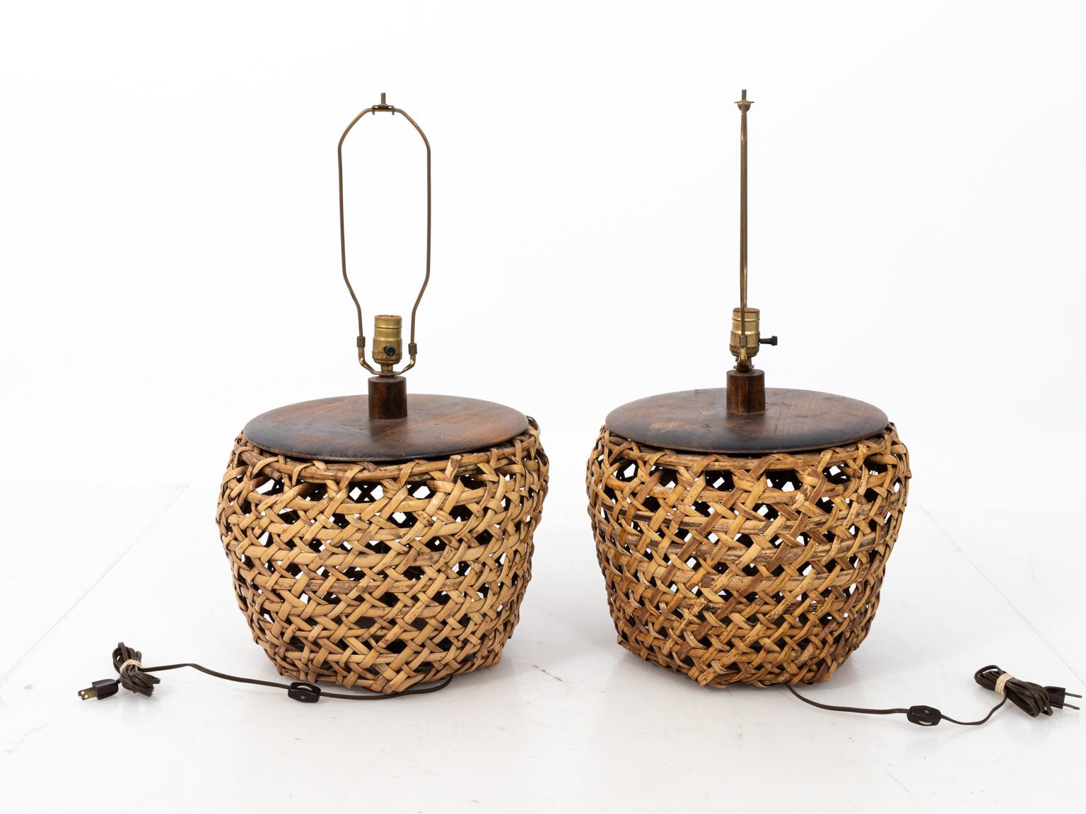 Pair of Women Rattan Table Lamps 1
