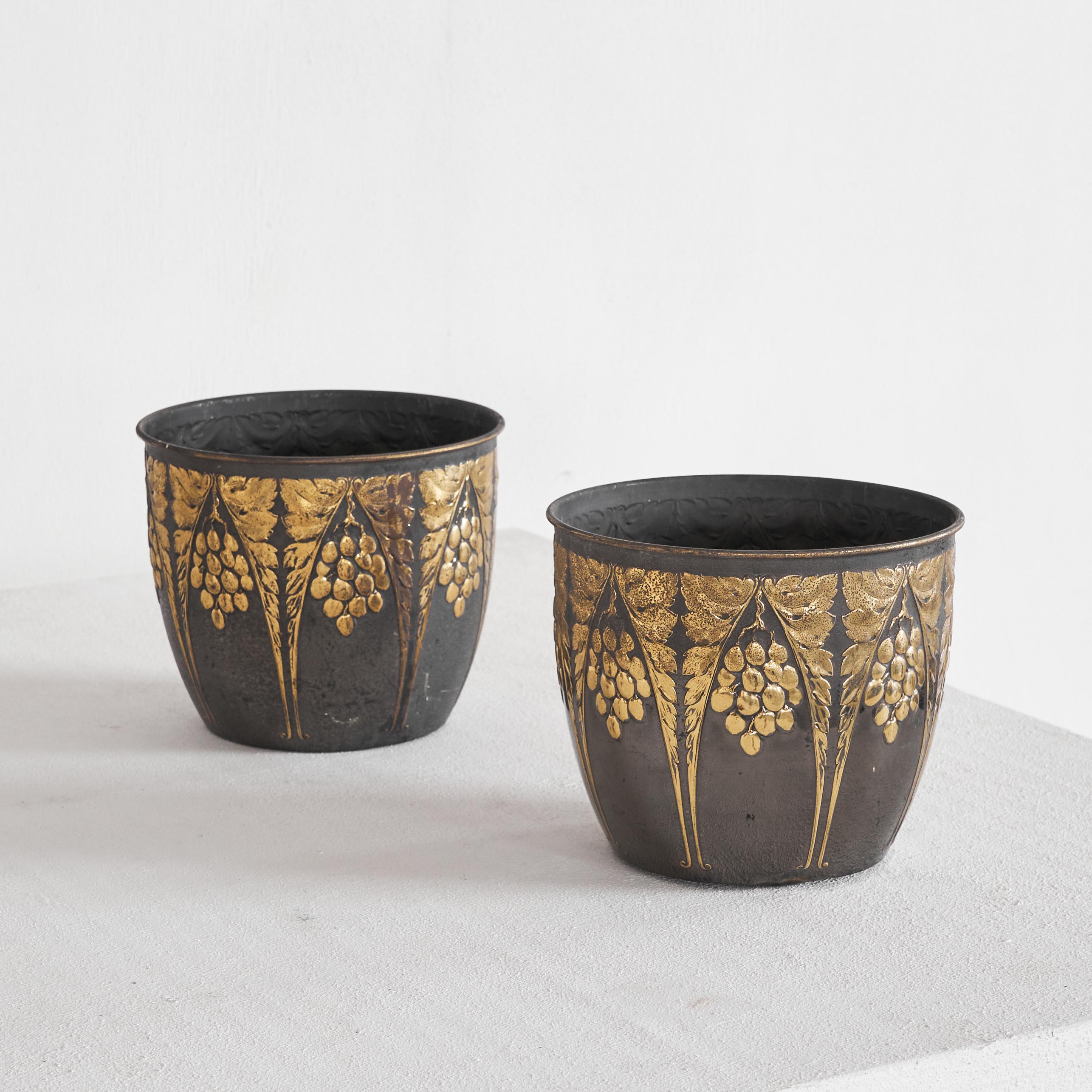 European Pair of Wonderful Art Deco Planters with Floral Decor 1930s For Sale