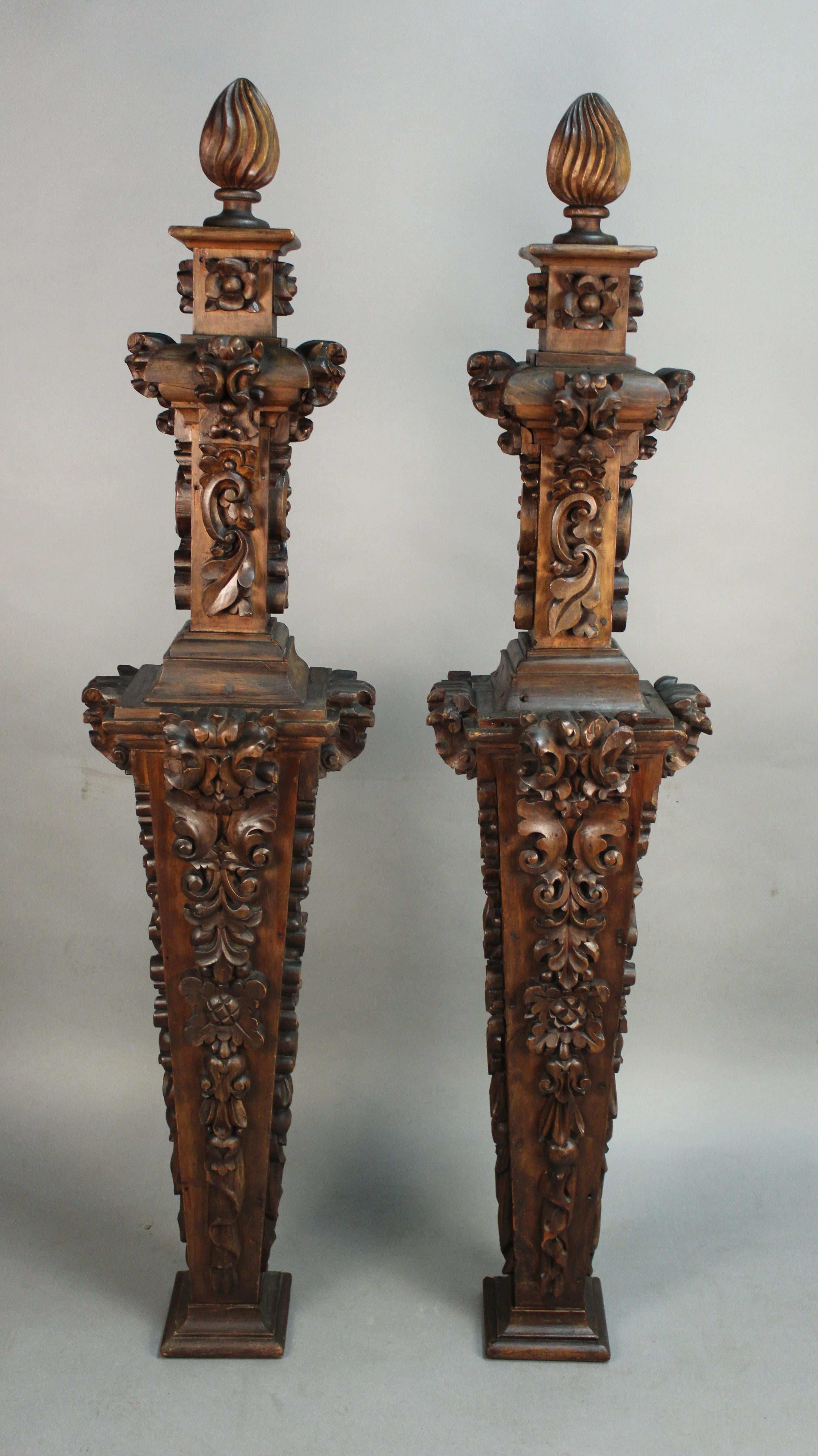 Pair of Wonderful Carved Wood Victorian Newell Post For Sale 1