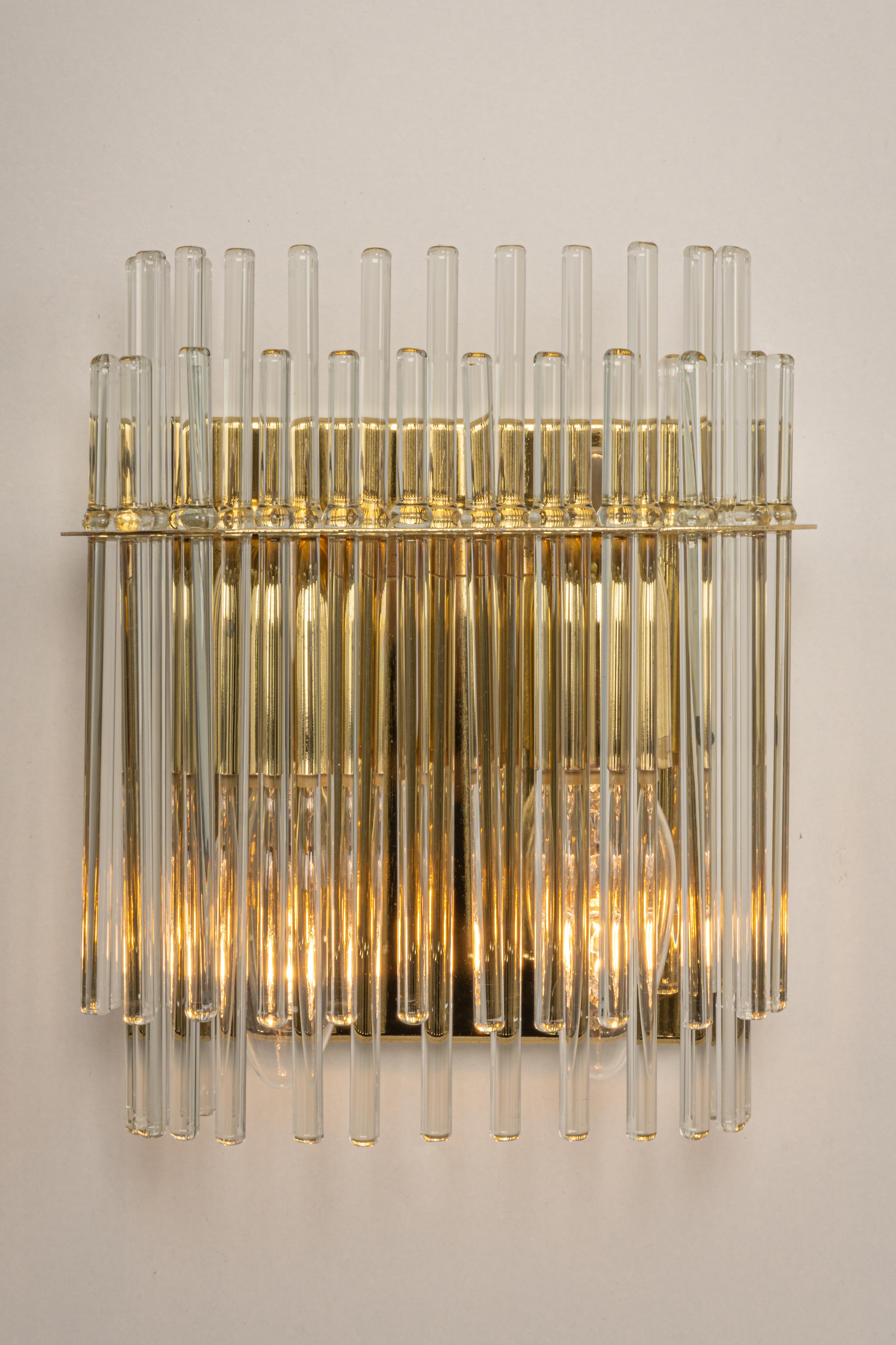 Pair of Wonderful Crystal Rods Sconces Italy, 1970s For Sale 1