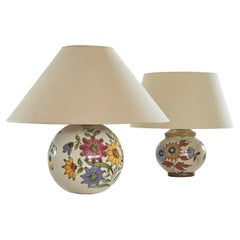 Pair of Wonderful Dutch Ceramic Table Lamps with Floral Decor 1930s