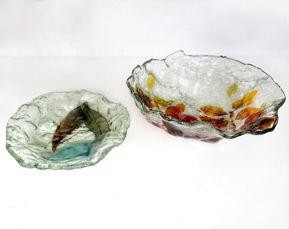 Mid-Century Modern Pair of Wonderful Germany Vintage Textured Blown Art Glass Bowls Vases For Sale