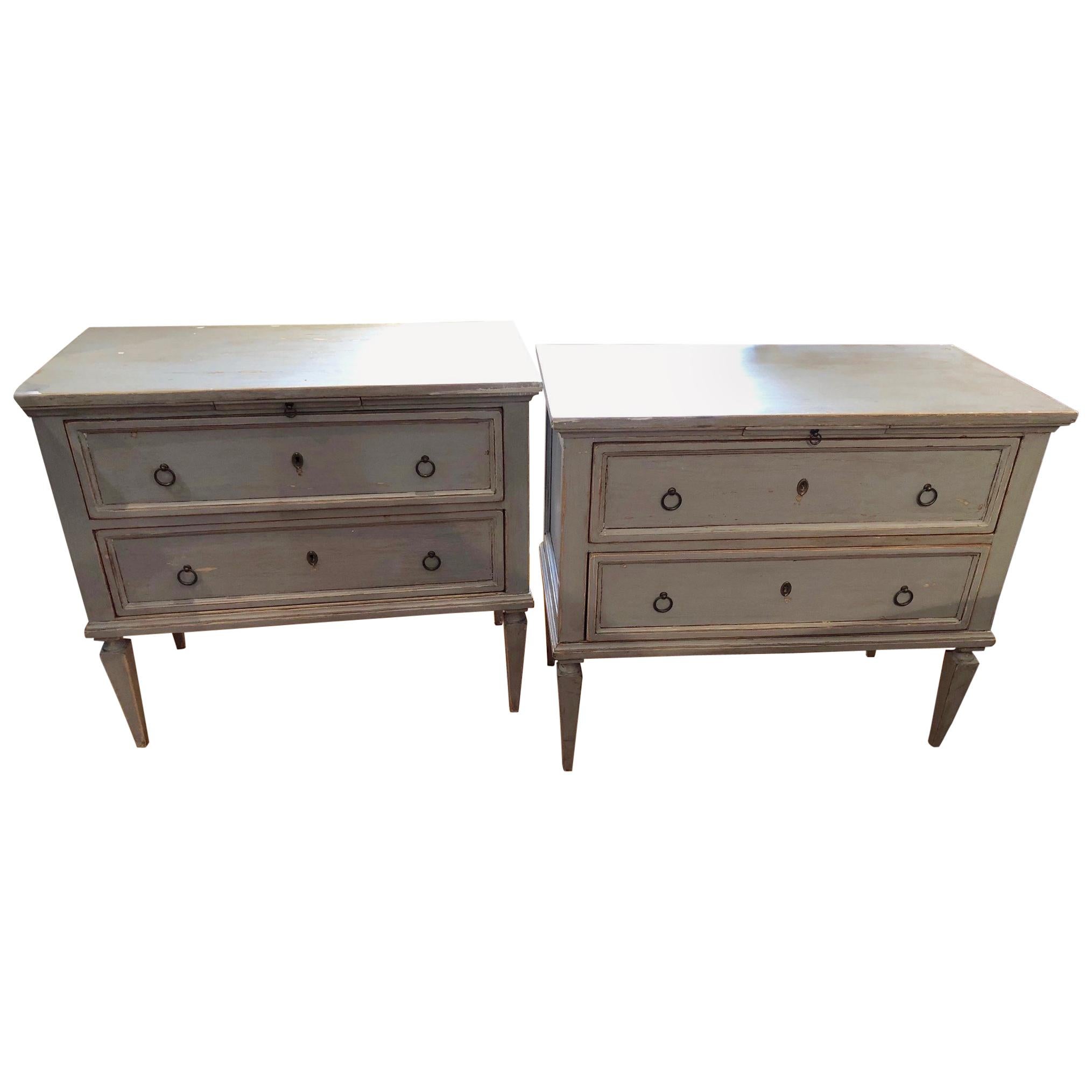 Pair 19th Century Swedish Gustavian Painted Wood Chests on Tapered Legs