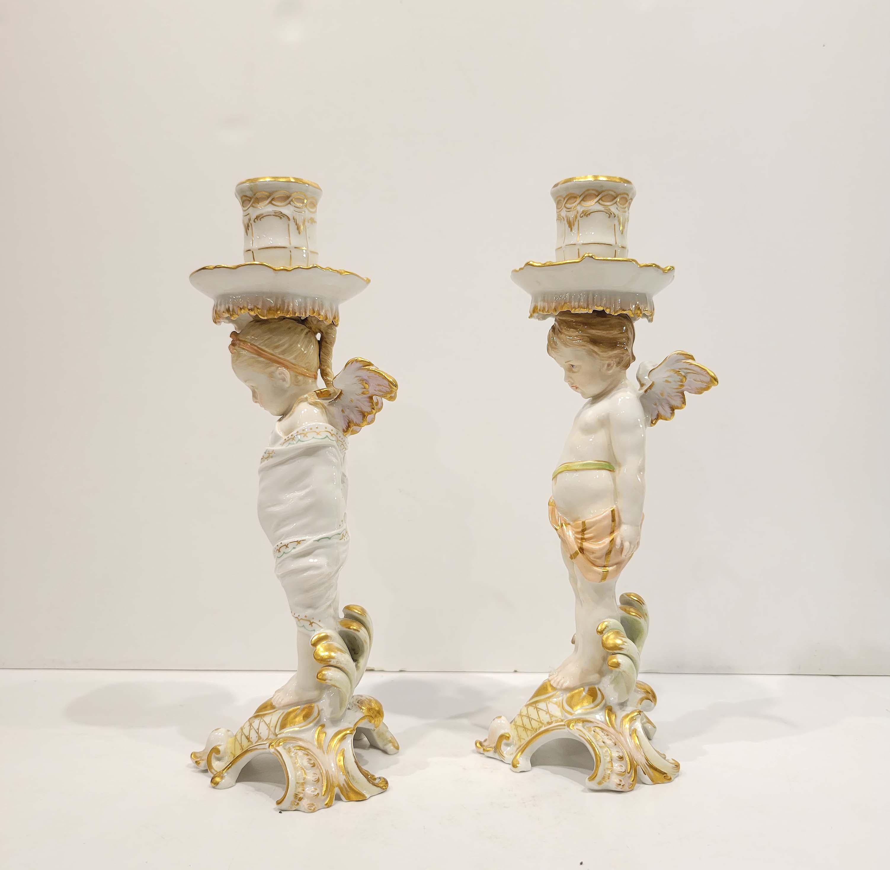 German Pair of Wonderful KPM Berlin Porcelain Cherub Candlesticks