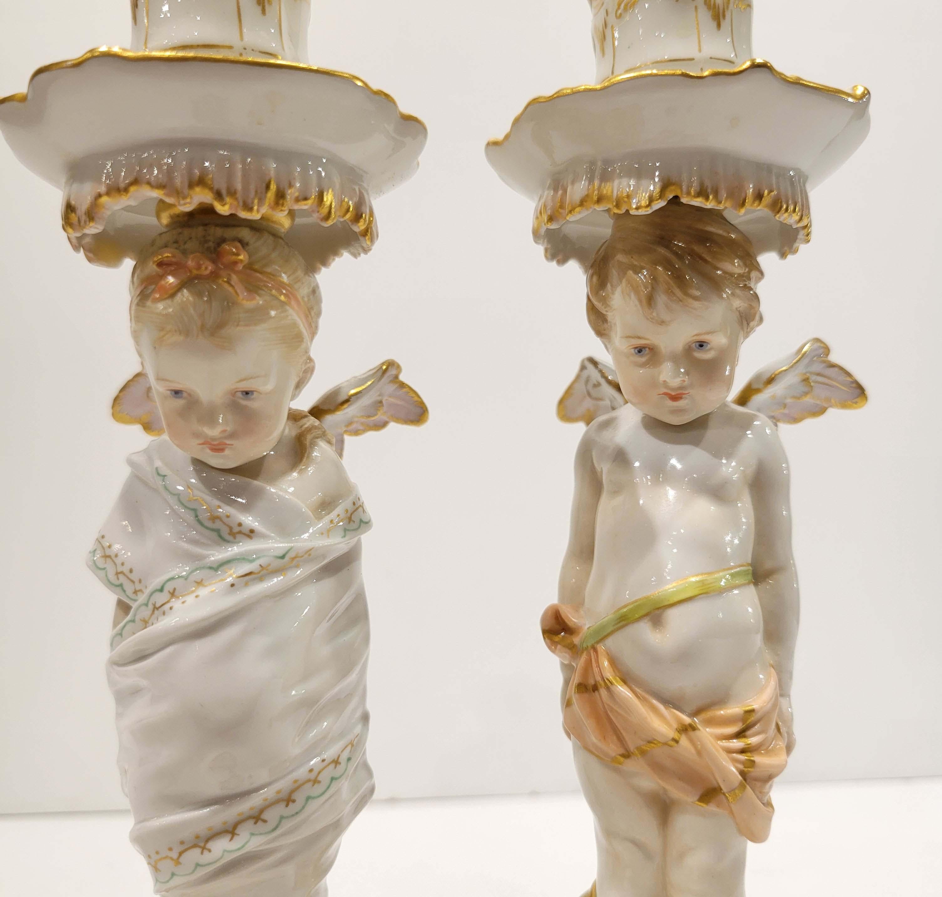 Late 19th Century Pair of Wonderful KPM Berlin Porcelain Cherub Candlesticks