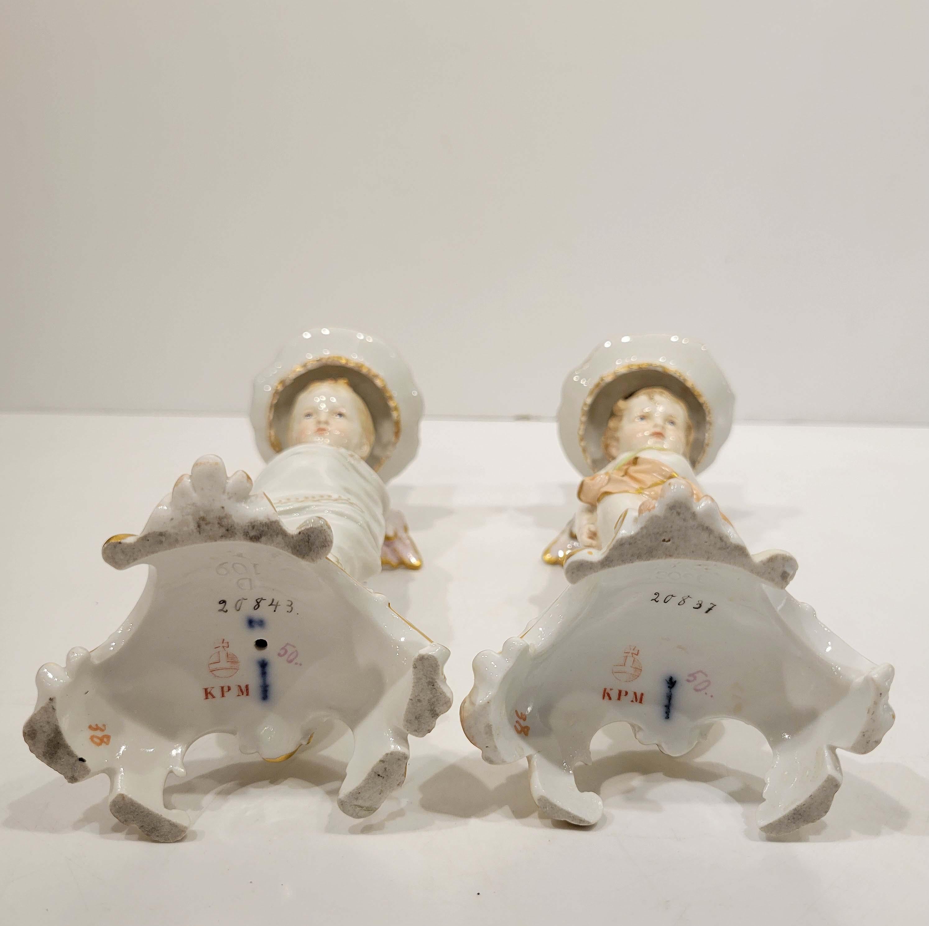 Pair of Wonderful KPM Berlin Porcelain Cherub Candlesticks 1