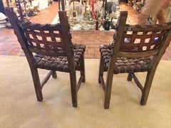 Pair of Wonderful Spanish Heavy Strap Leather and Nailhead Side Dining Chairs