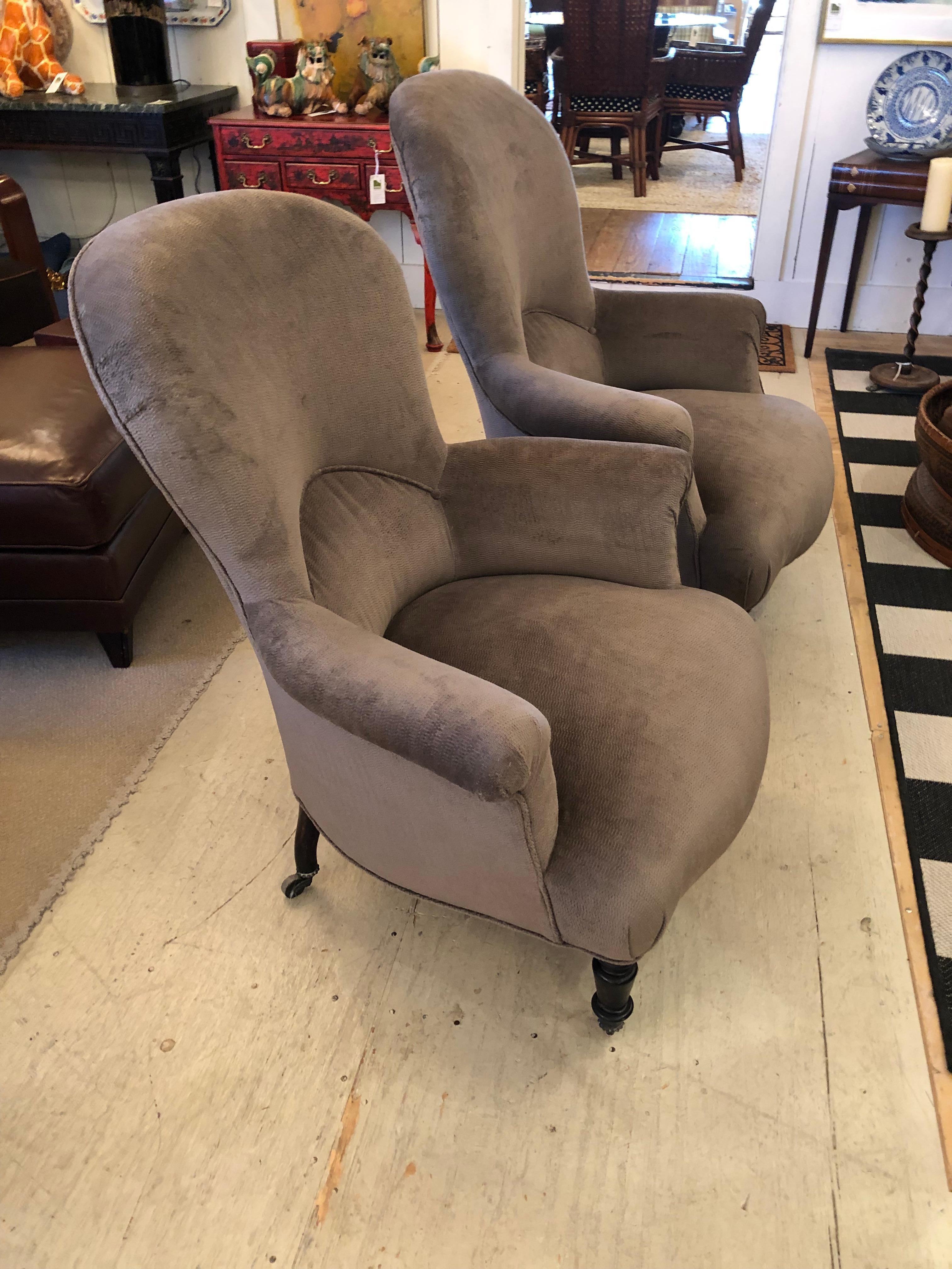 Pair of Wonderfully Shaped 19th Century Mr. and Ms. French Club Chairs 7