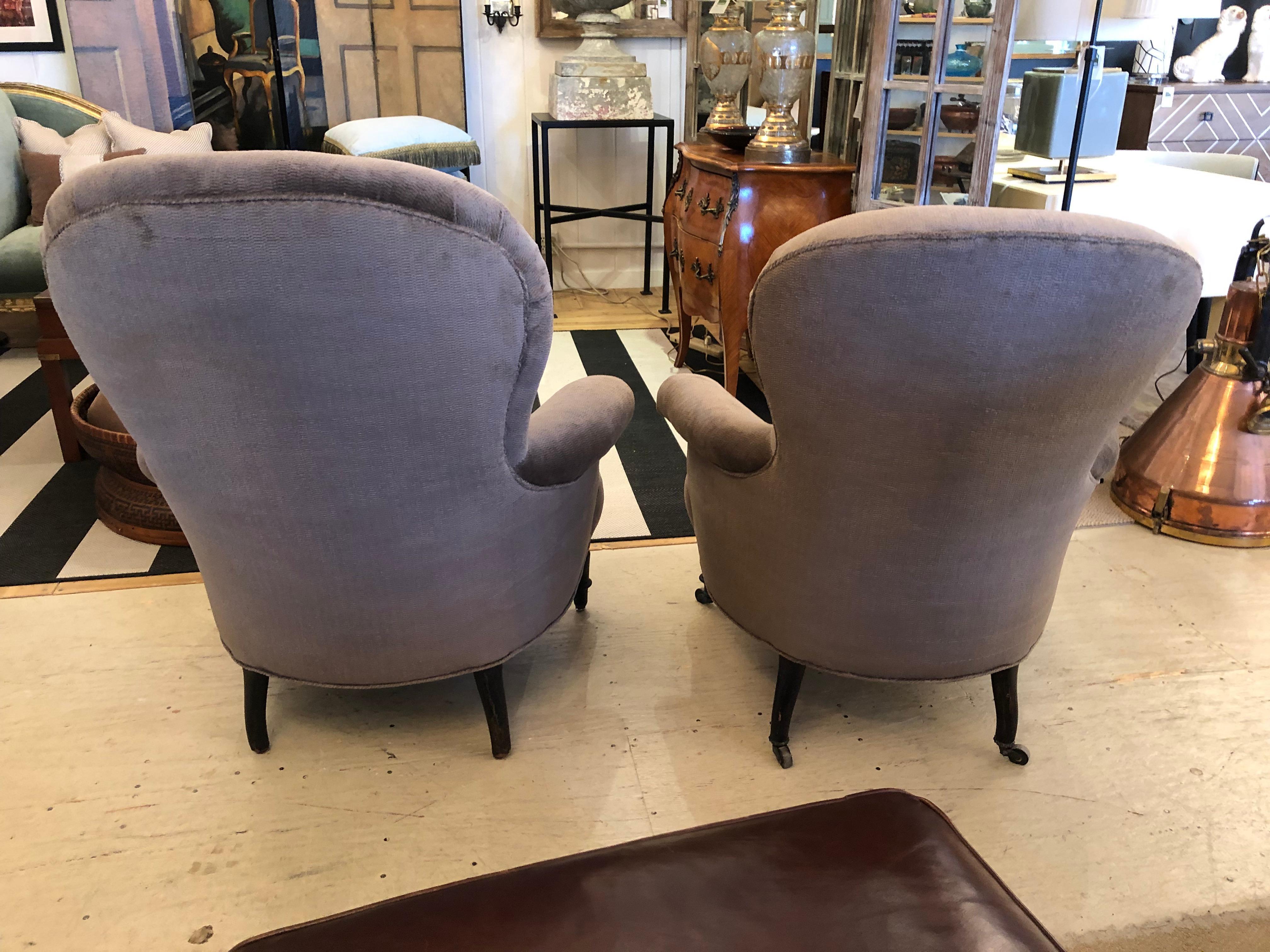 Pair of Wonderfully Shaped 19th Century Mr. and Ms. French Club Chairs 1