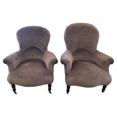Pair of Wonderfully Shaped 19th Century Mr. and Ms. French Club Chairs