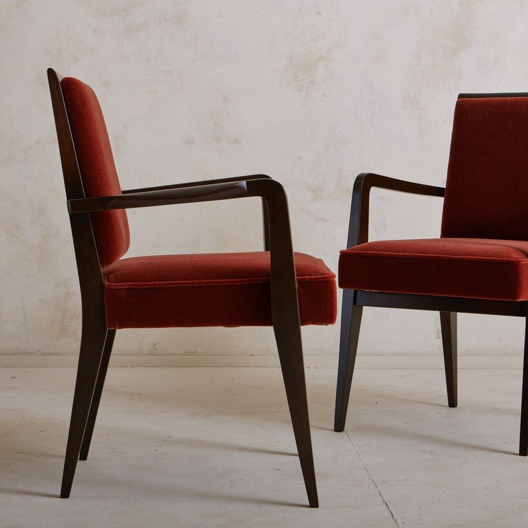 Pair of Wood Accent Chairs in Rust Mohair, France For Sale at 1stDibs
