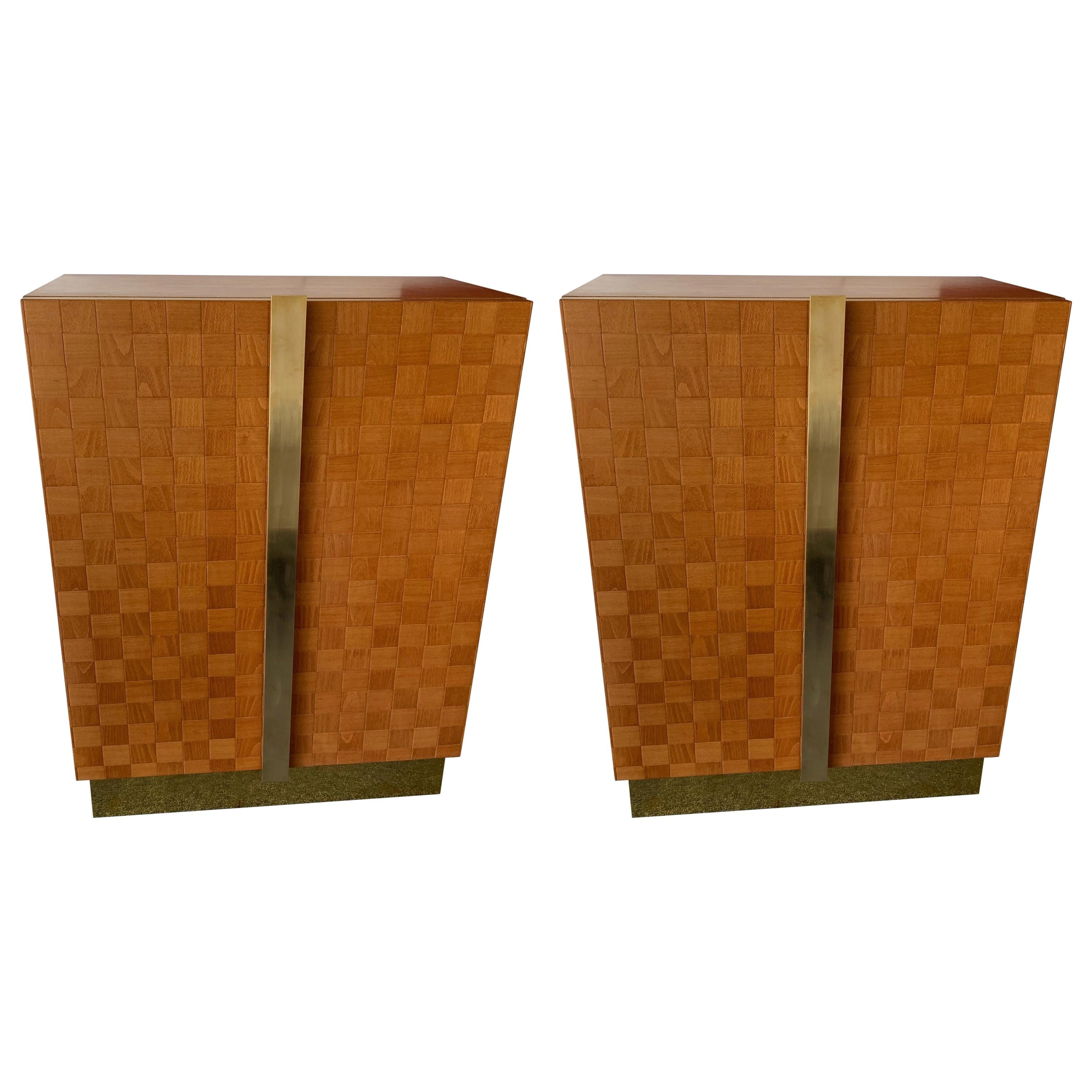 Pair of Wood and Brass Cabinets by Giorgetti. Italy, 1980s