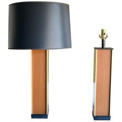 Pair of Wood and Brass Column Table Lamps, circa 1960