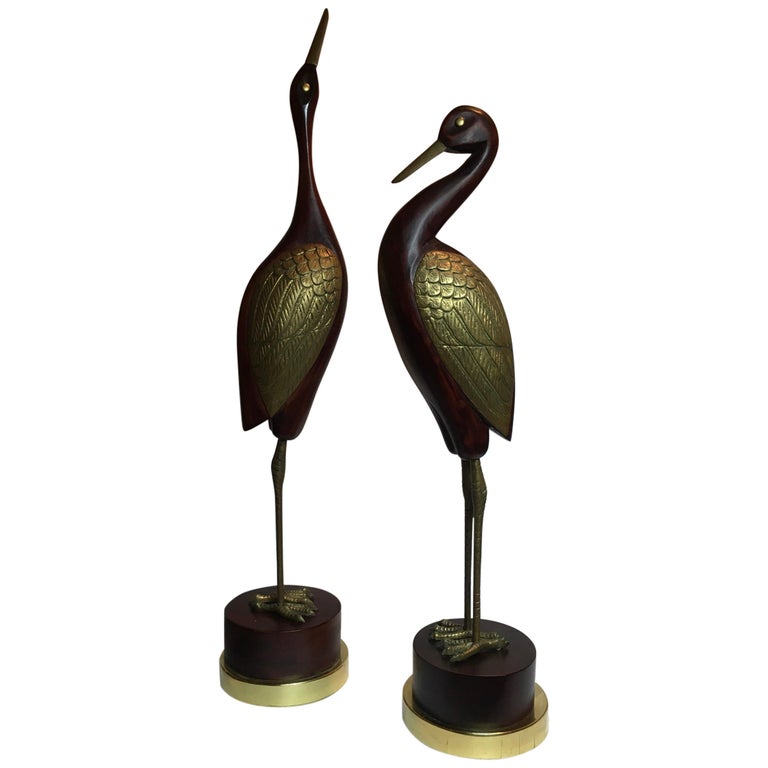 Pair of Wood and Brass Cranes by Frederick Cooper For Sale at 1stDibs