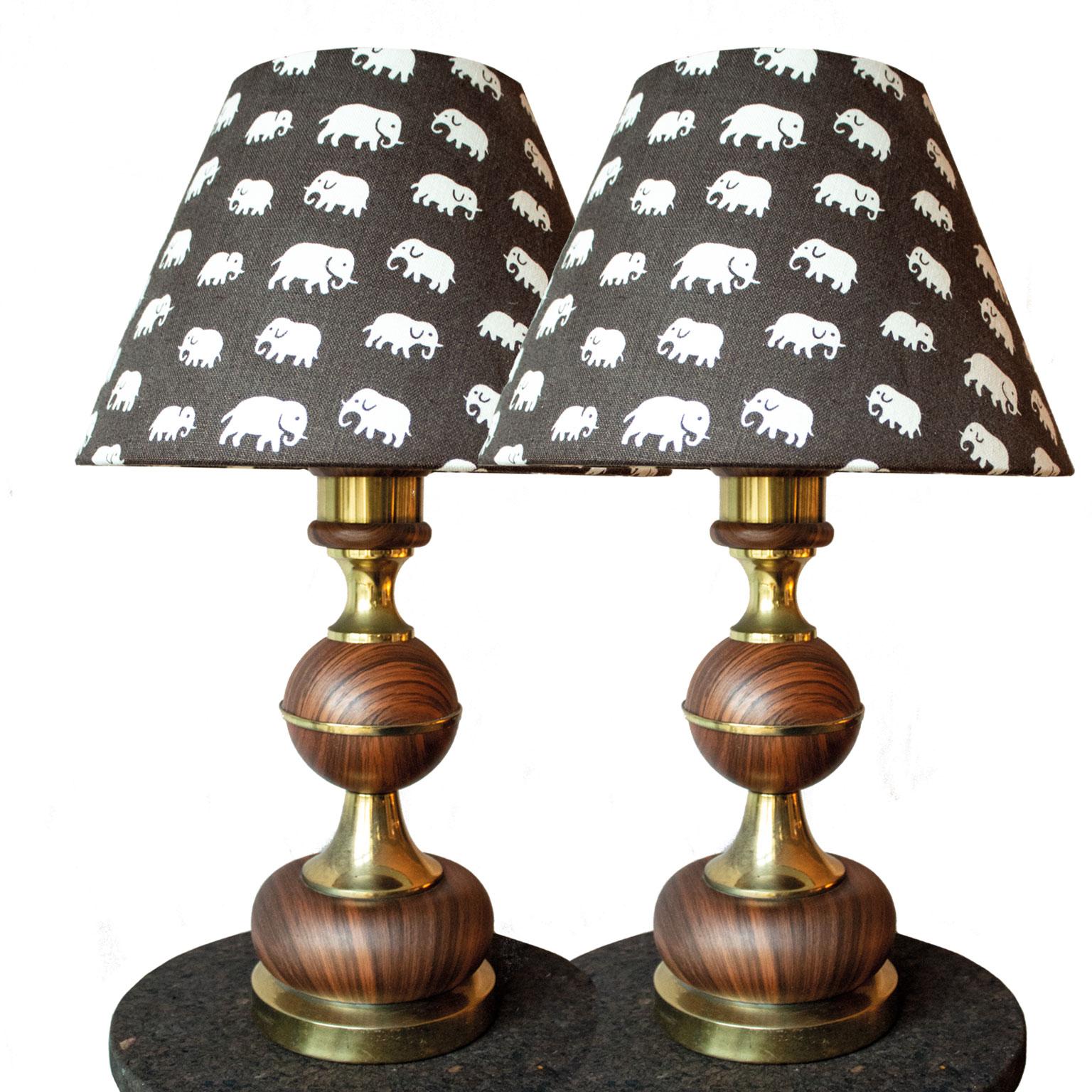 Scandinavian Modern Pair of Wood and Brass Table Lamps from Sweden For Sale