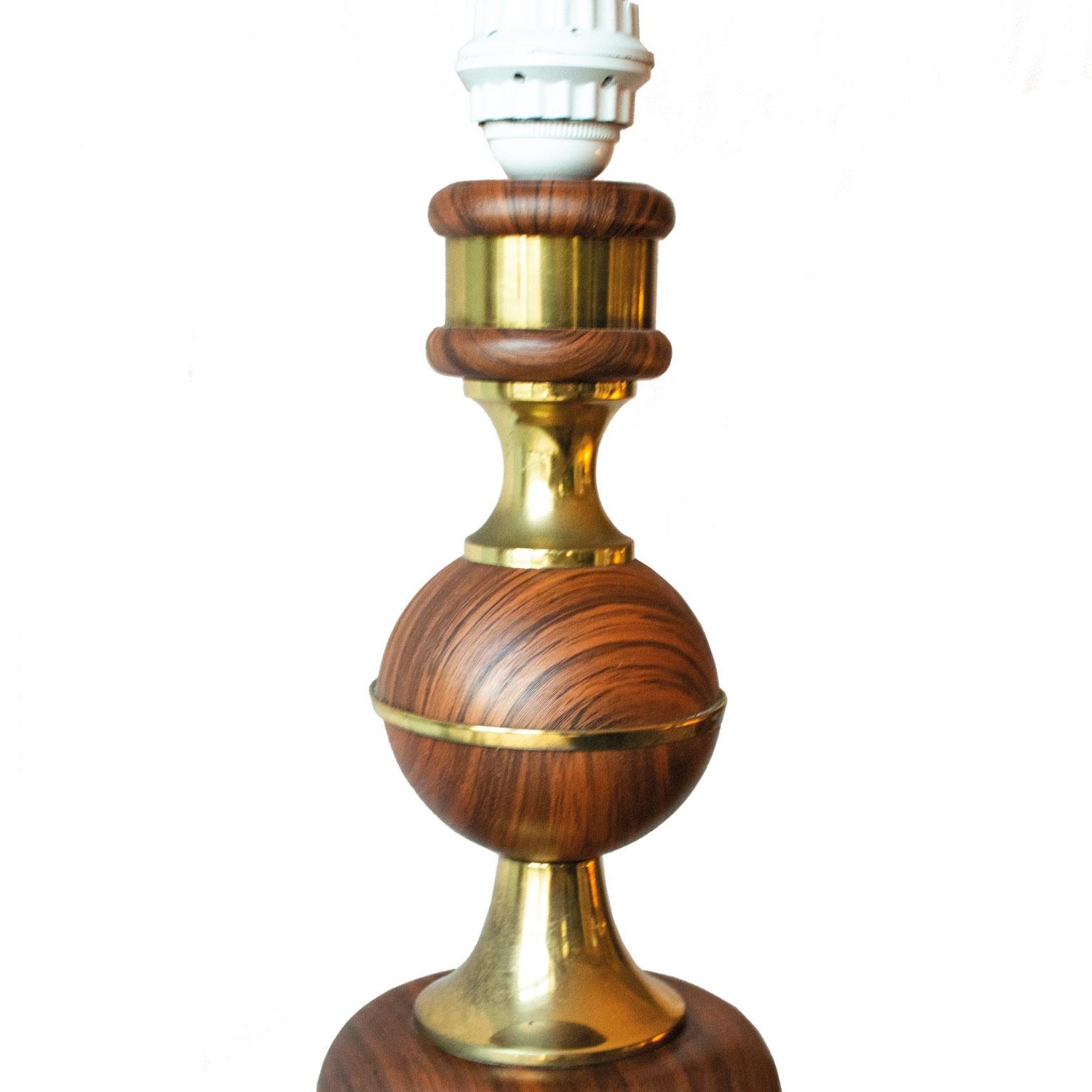 Pair of Wood and Brass Table Lamps from Sweden For Sale 1