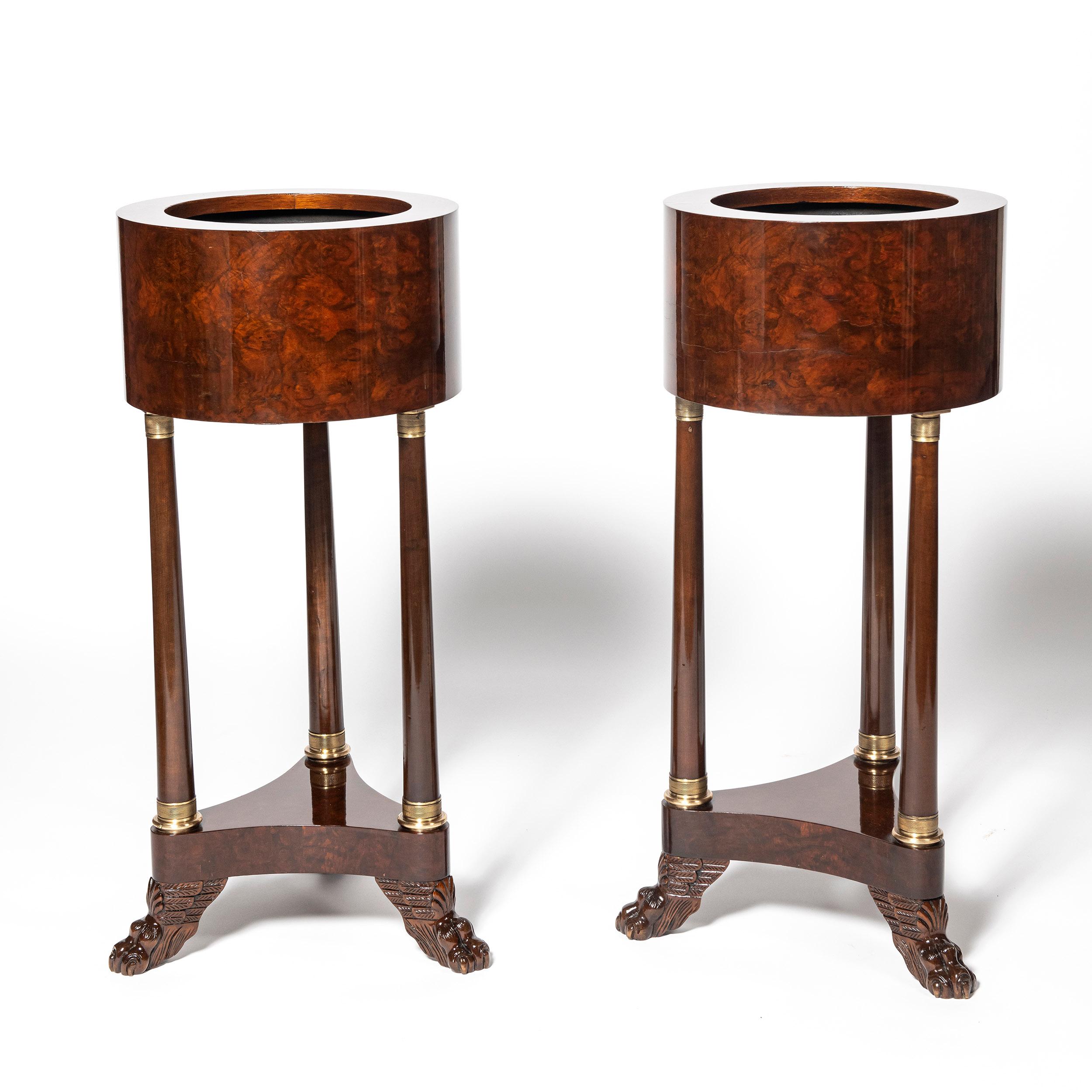 Pair of wood and bronze planters. France, late 19th century.