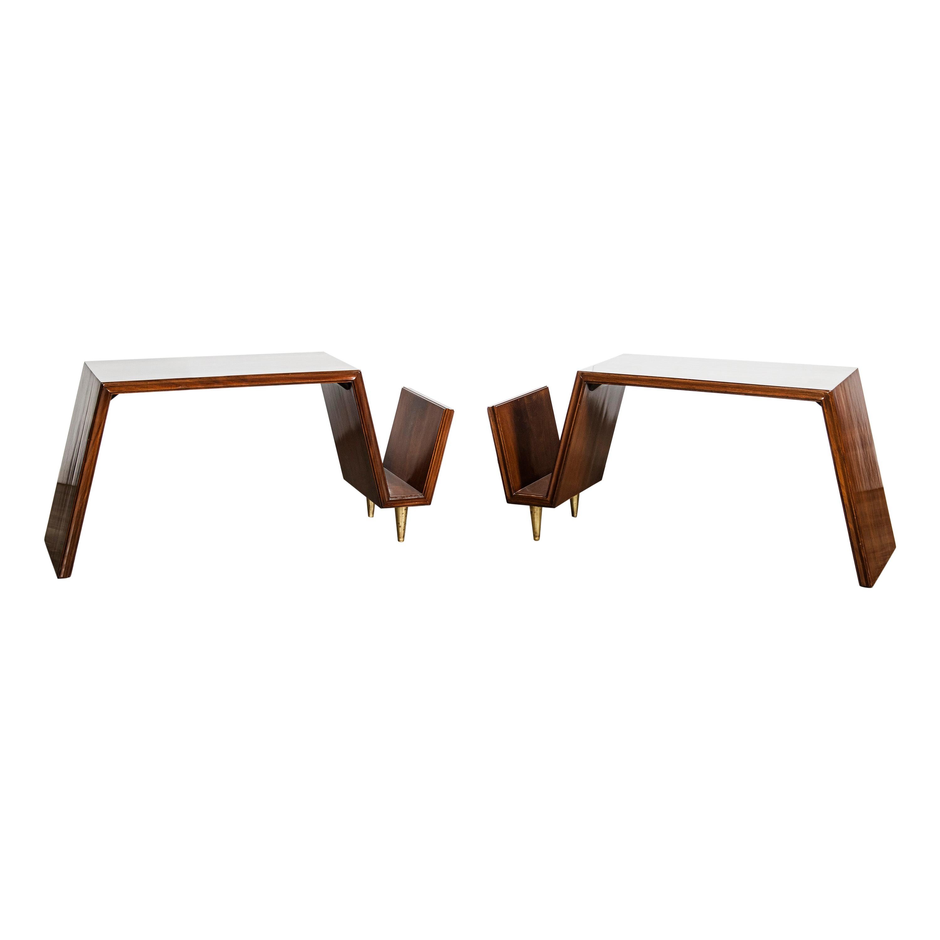 Pair of Wood and Bronze Side Tables by Nordiska, Argentina, Buenos Aires, 1950 For Sale