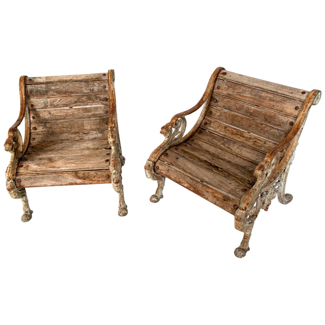 Pair of Wood and Cast Iron Garden Seats