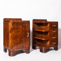 Pair of Wood and Chrome Metal Nightstands, Art Deco Period, France, circa 1940